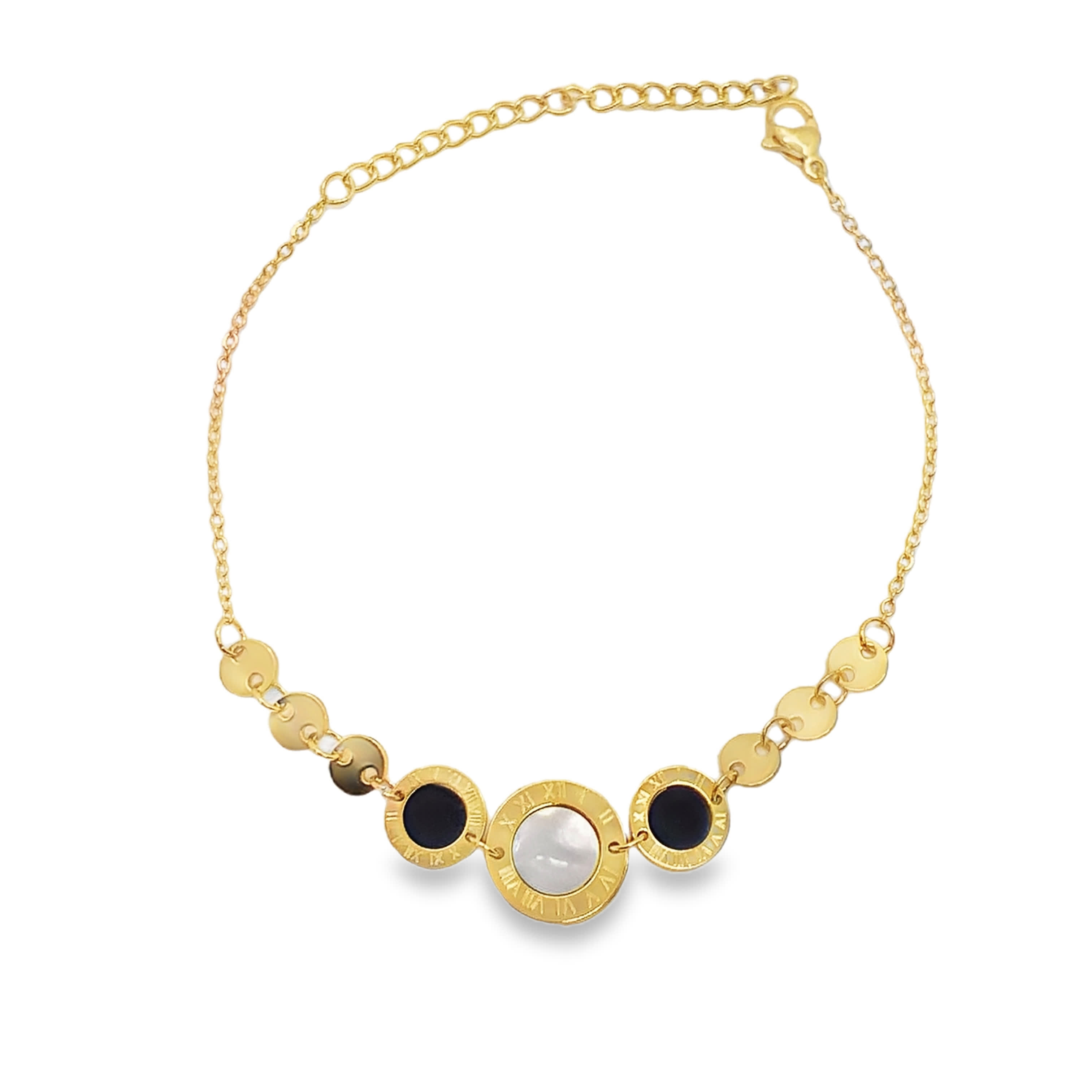 Bransoletka ze złoconej stali z łańcuszkiem i akcentami z onyksu kaboszonowego