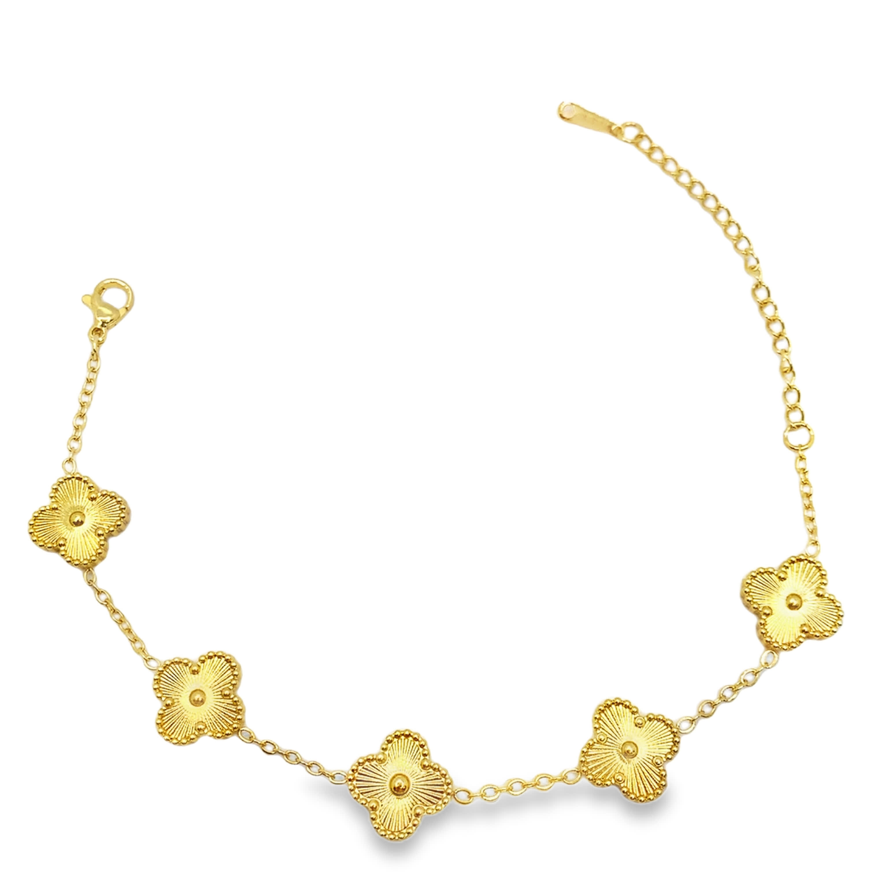 Elegancka bransoletka z łańcuszkiem koniczyna ze złoconej stali