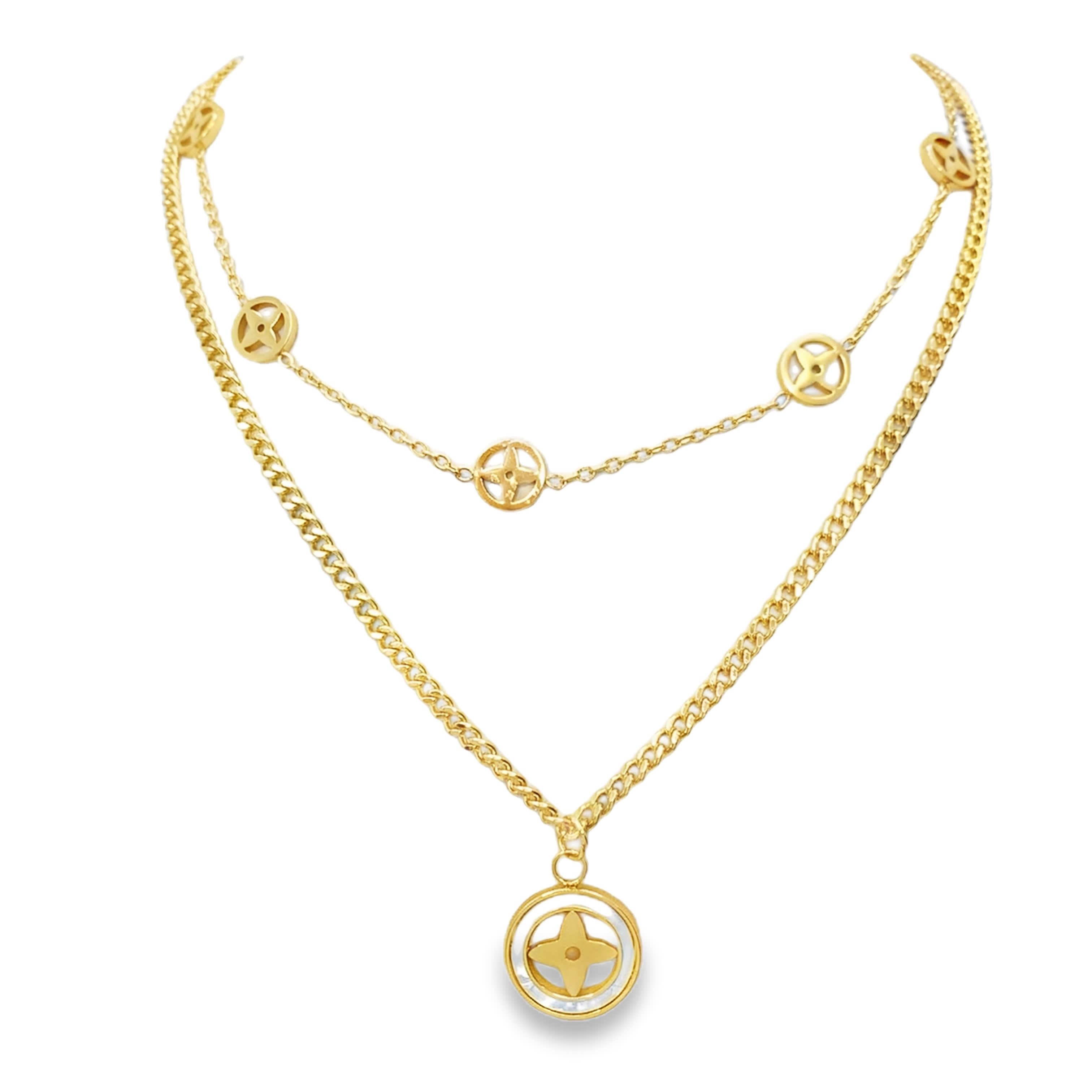 Elegancki naszyjnik z żółtym kamieniem z warstwowymi zawieszkami