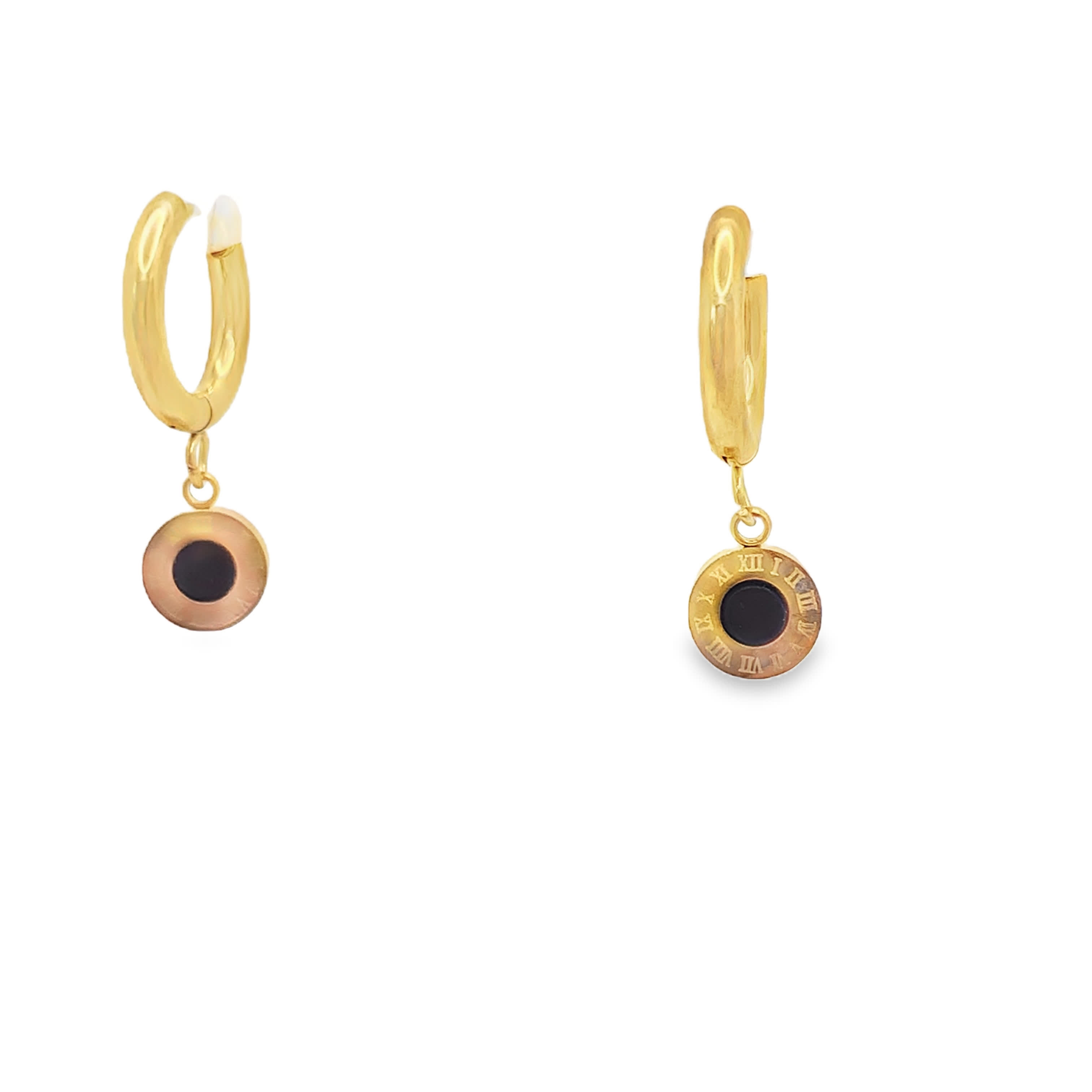 Eleganckie kolczyki koła ze złoconej stali z ozdobnymi zawieszkami