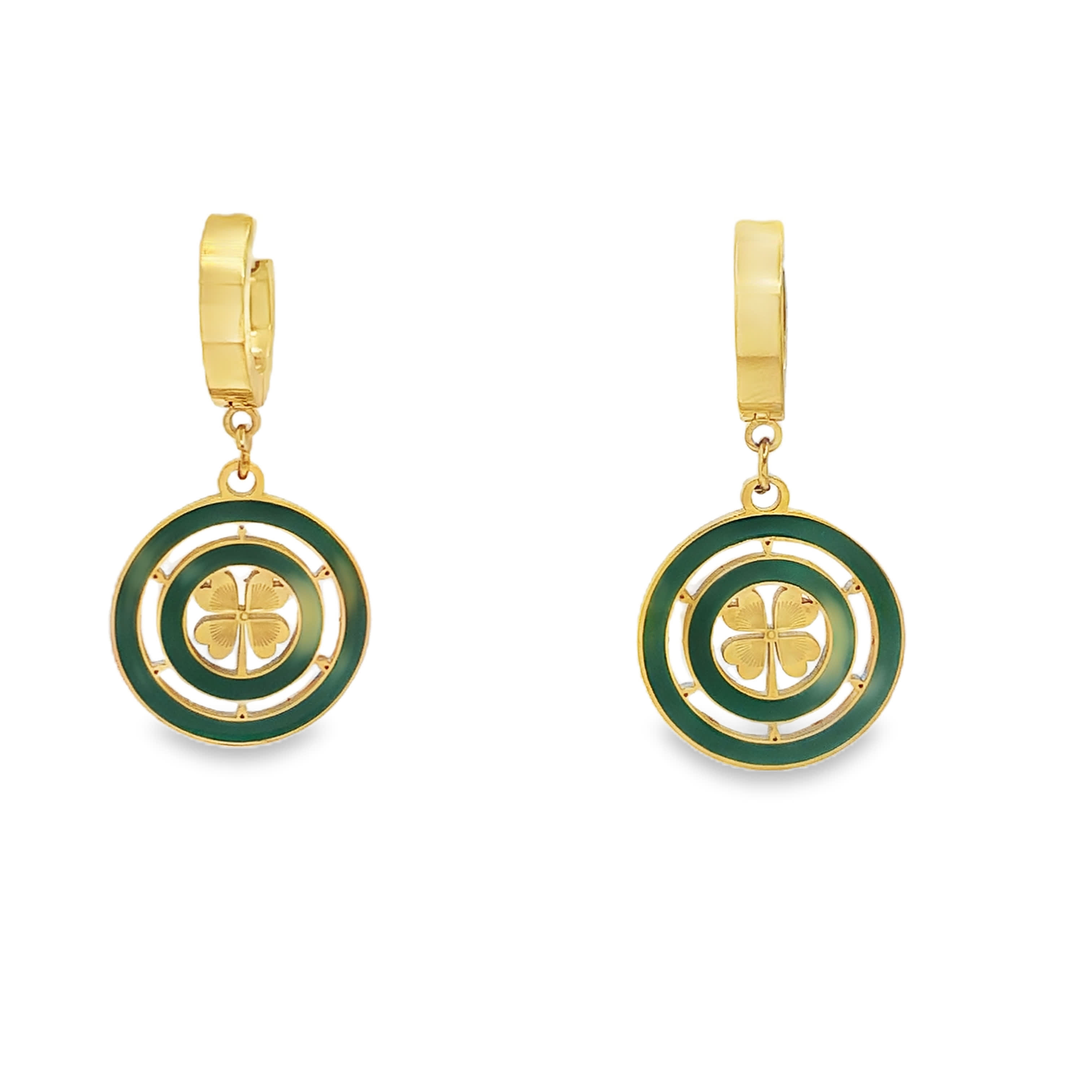 Eleganckie złocone kolczyki wiszące z detalami koniczyny