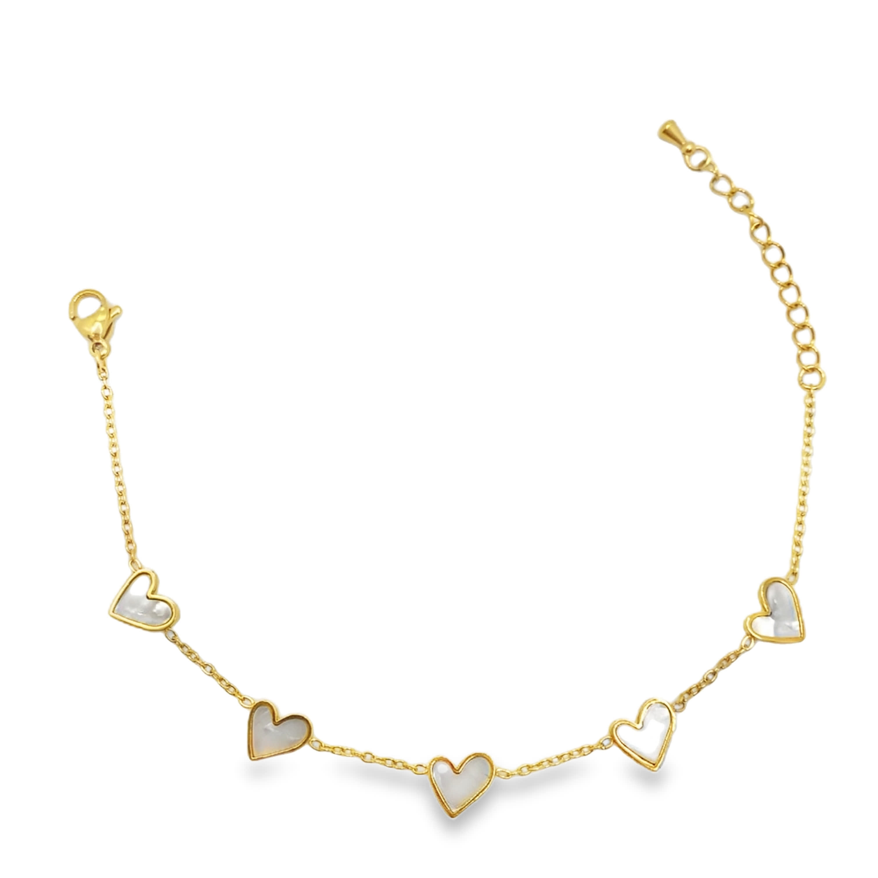 Złocona bransoletka łańcuszkowa z perłami w kształcie serca