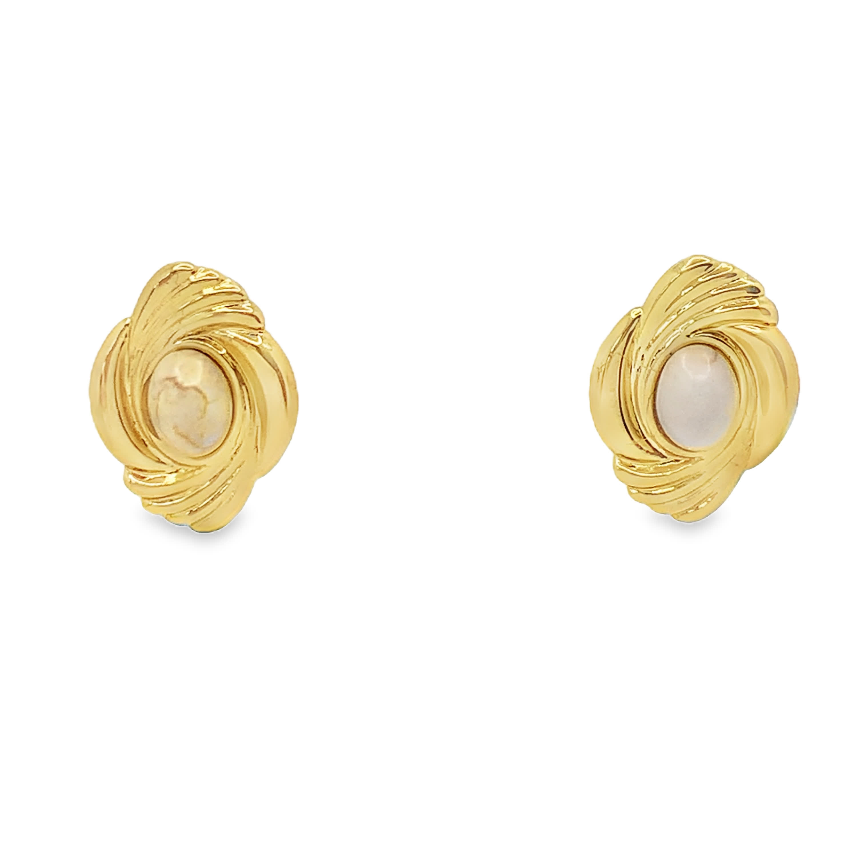 Złocone kolczyki z okrągłą perłą kaboszonową