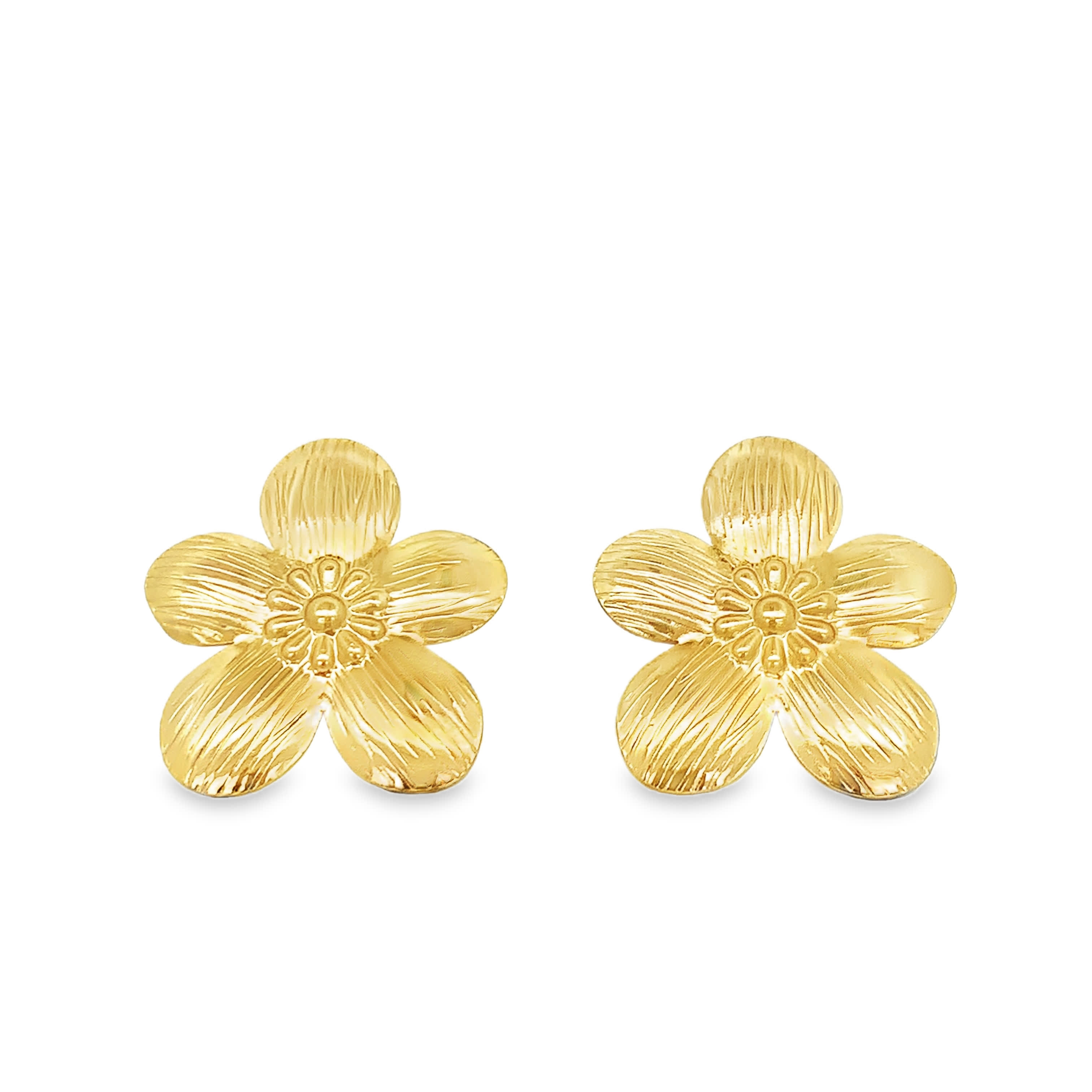 Kolczyki ze złoconej stali z kwiatowym wzorem