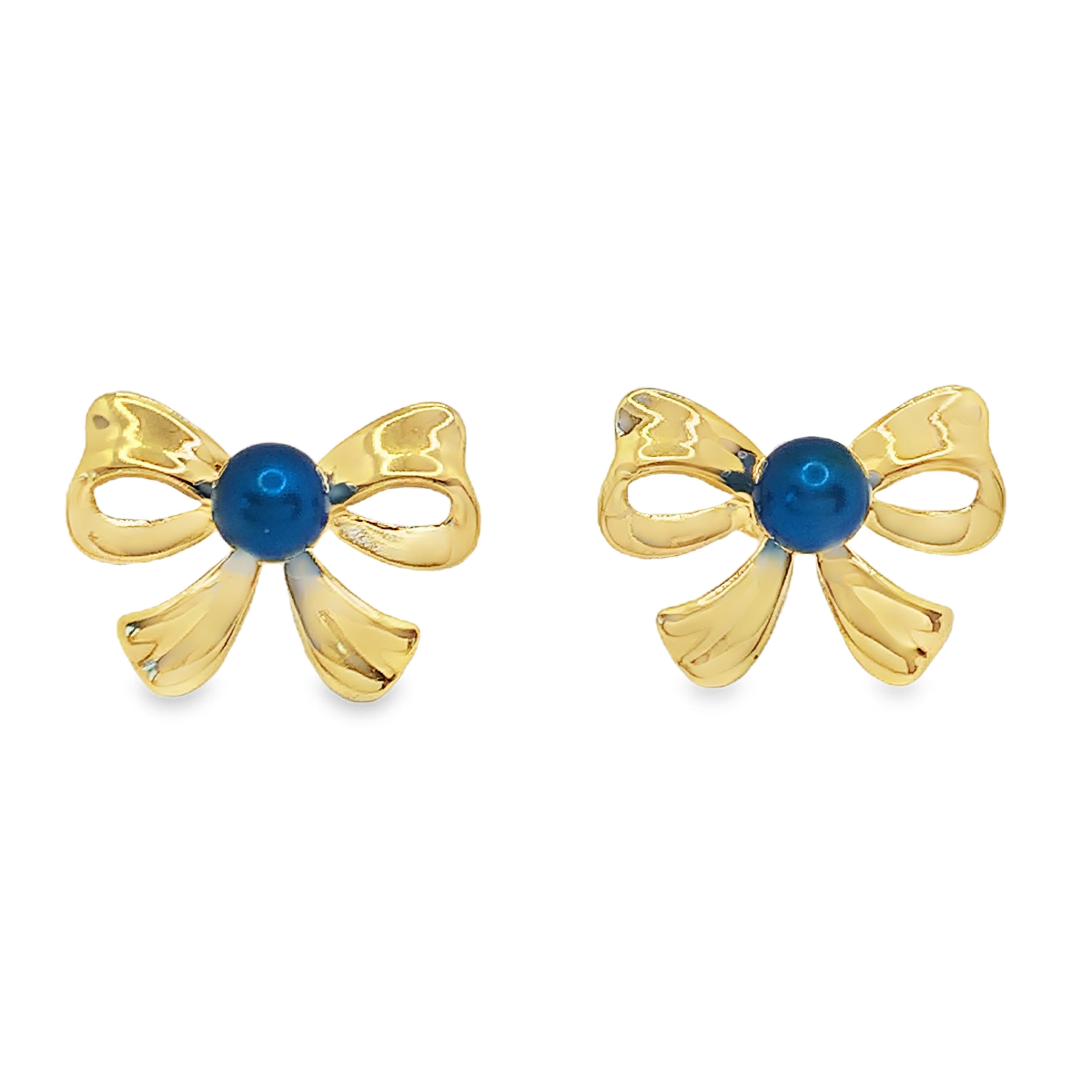 Kolczyki ze wstążki ze złoconej stali z królewskim niebieskim szafirem