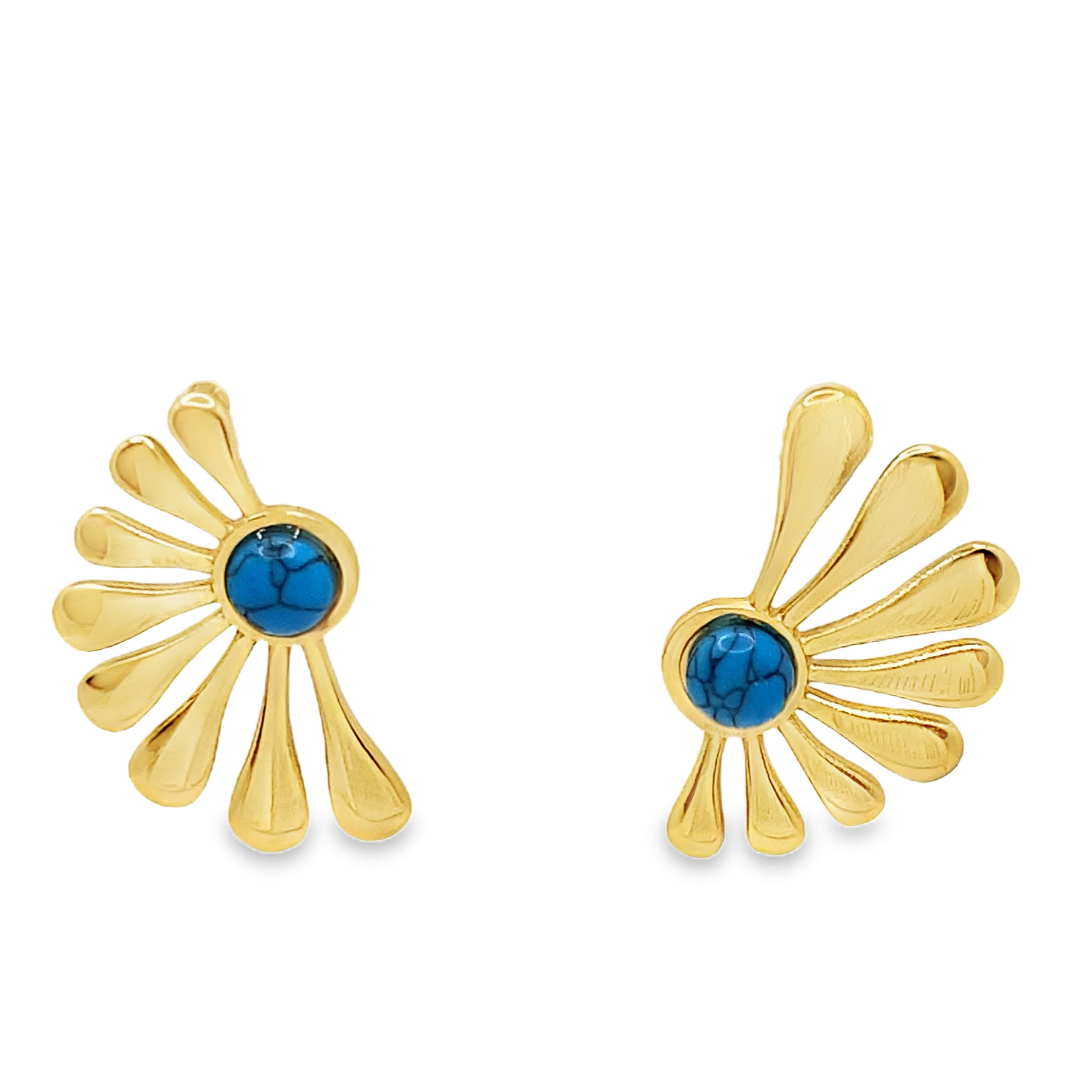 Złocone kolczyki z okrągłymi turkusowymi kaboszonami