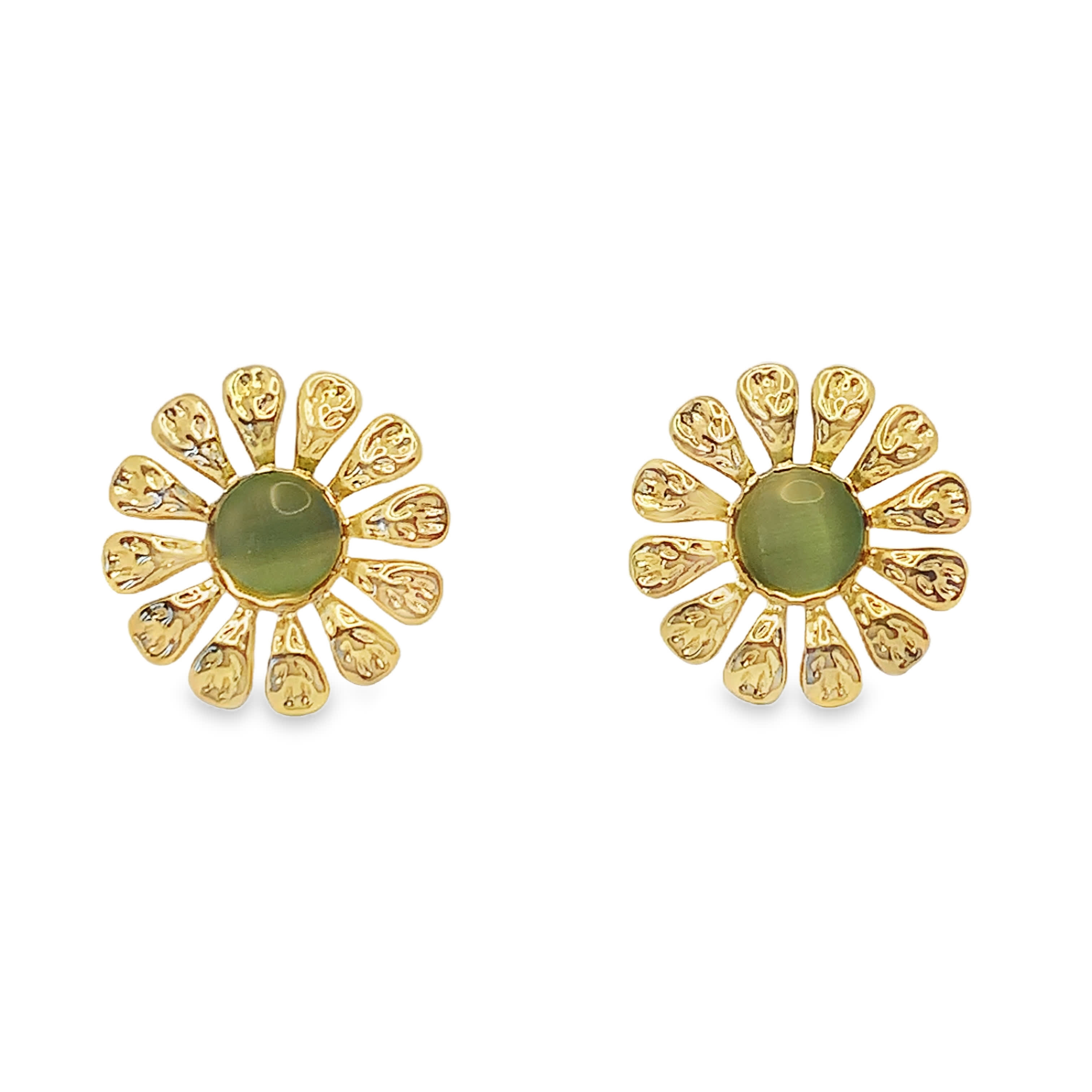 Złocone kolczyki z okrągłymi zielonymi kaboszonami z jadeitu