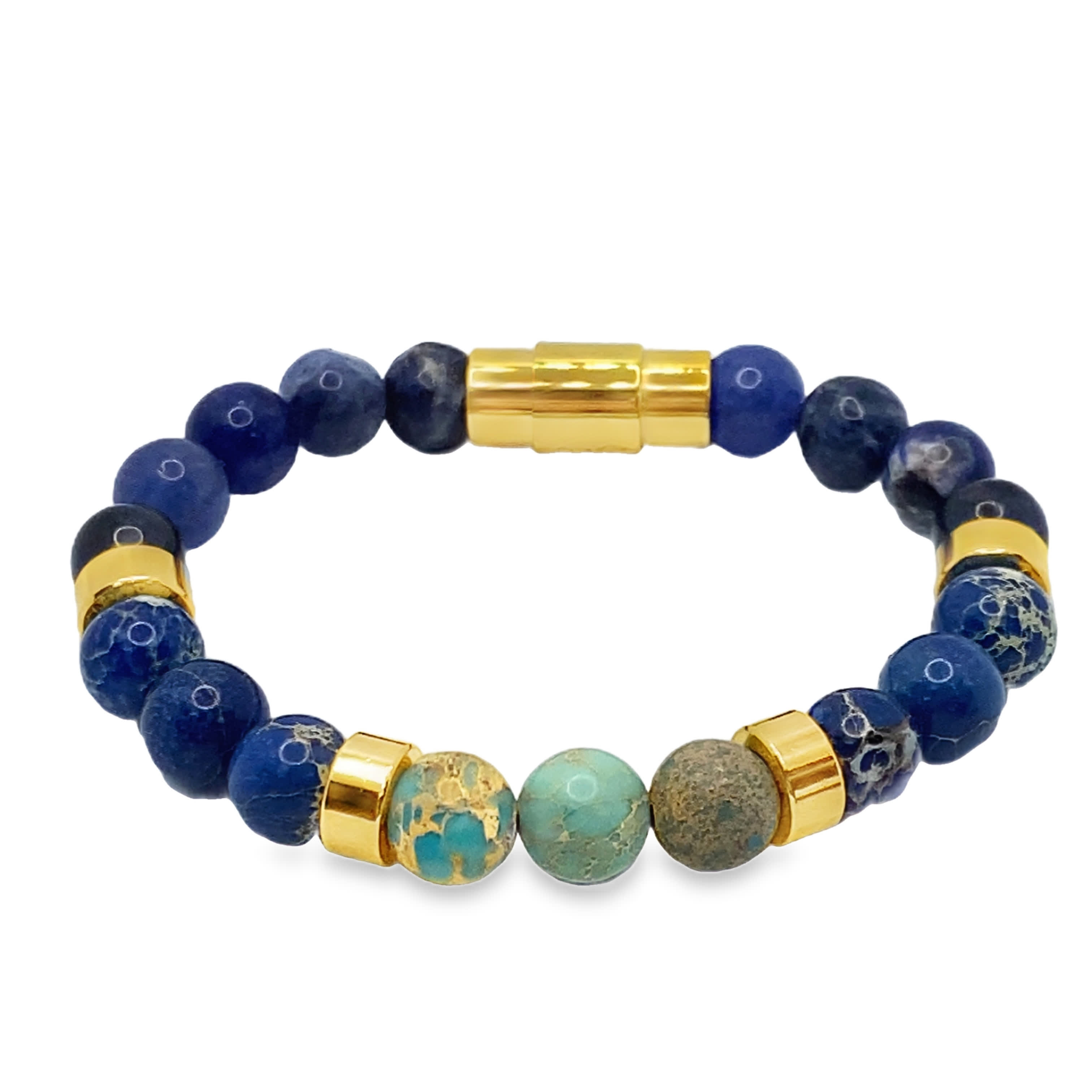 Bransoletka z koralików w kolorze turkusowym i złocistym akcentem