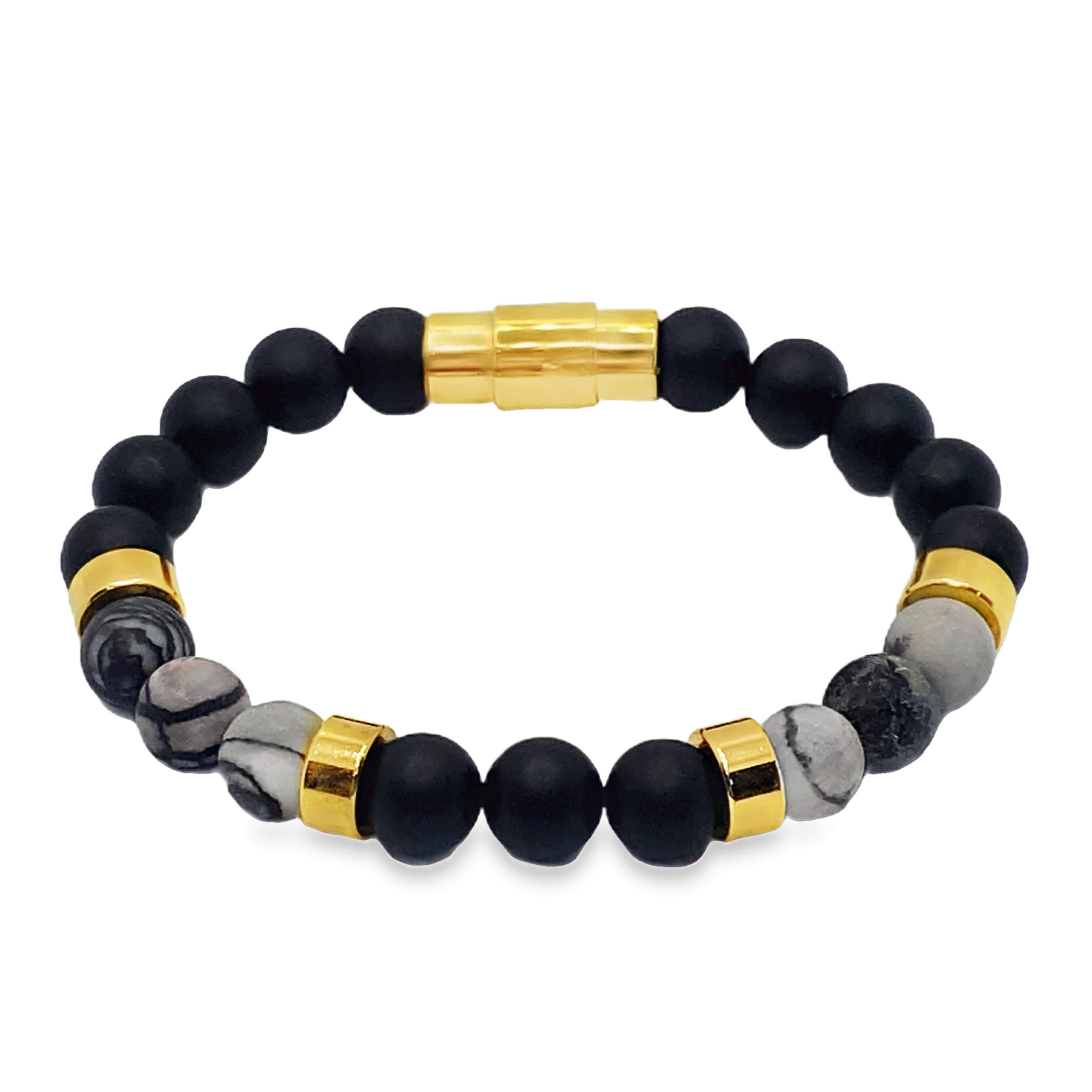 Bransoletka z koralików onyksowych ze złocistymi akcentami