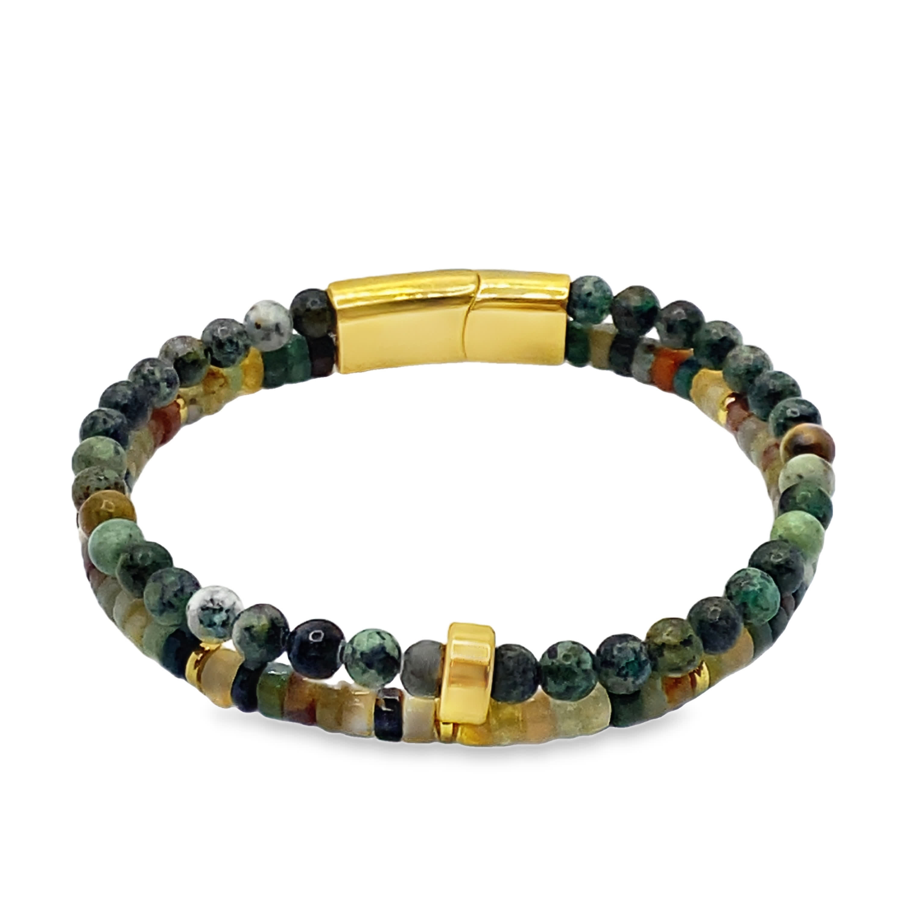 Bransoletka z koralików z kamieni szlachetnych ze złocistymi akcentami