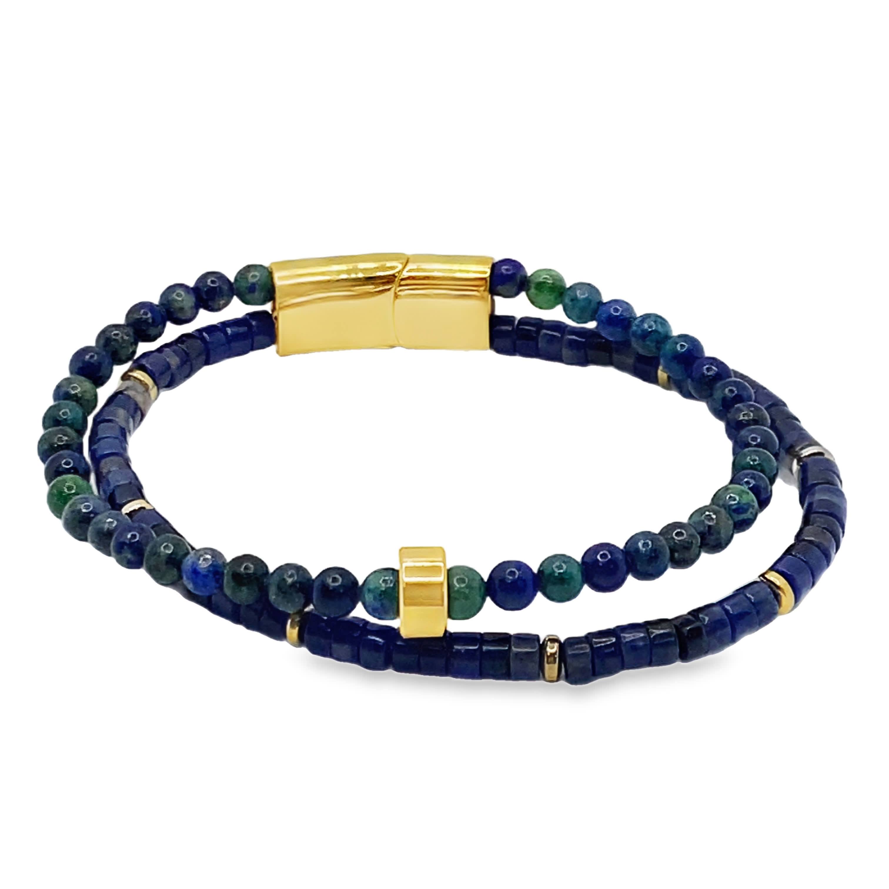 Bransoletka z koralików z kamieni szlachetnych ze złocistymi akcentami