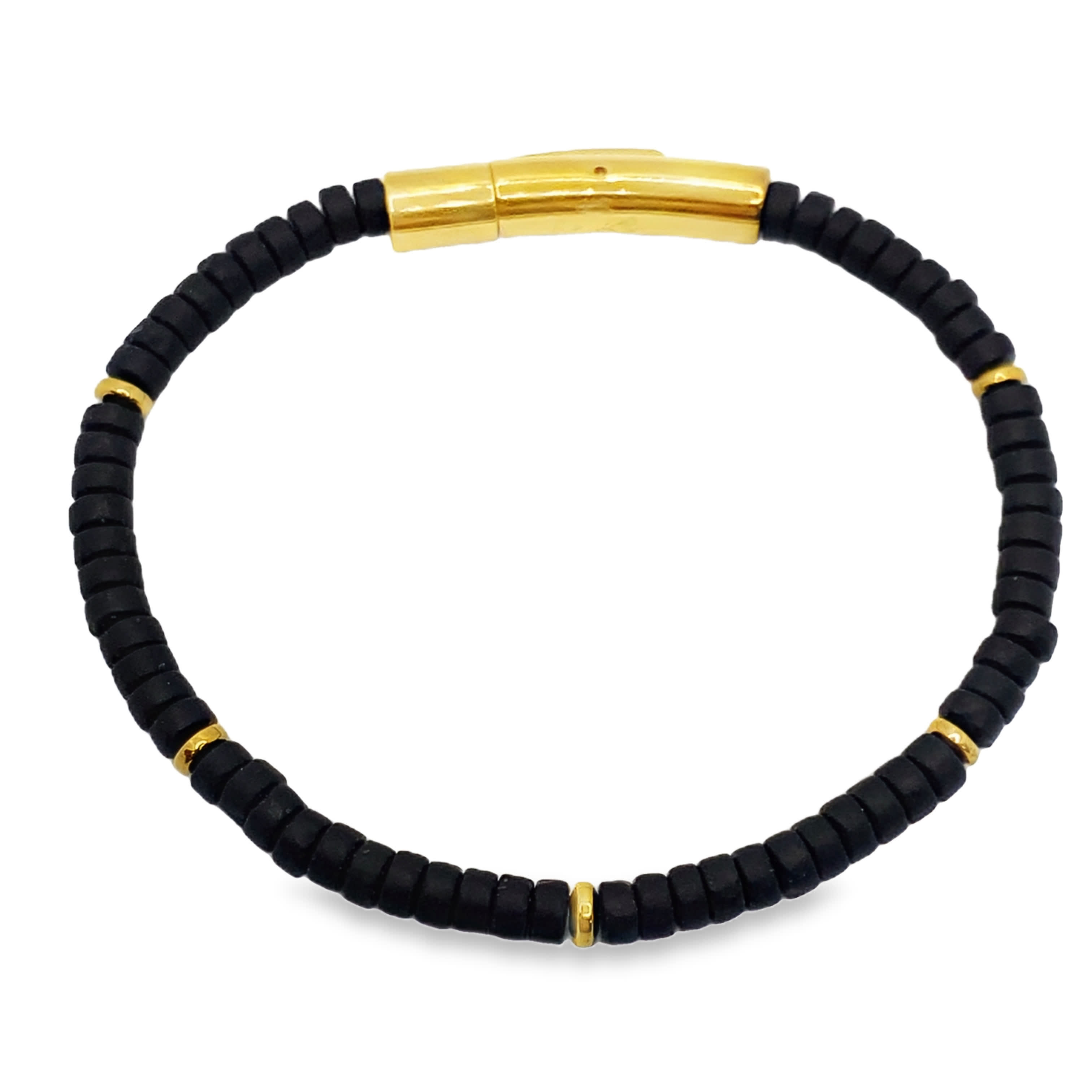 Czarna bransoletka z koralikami i złocistymi akcentami