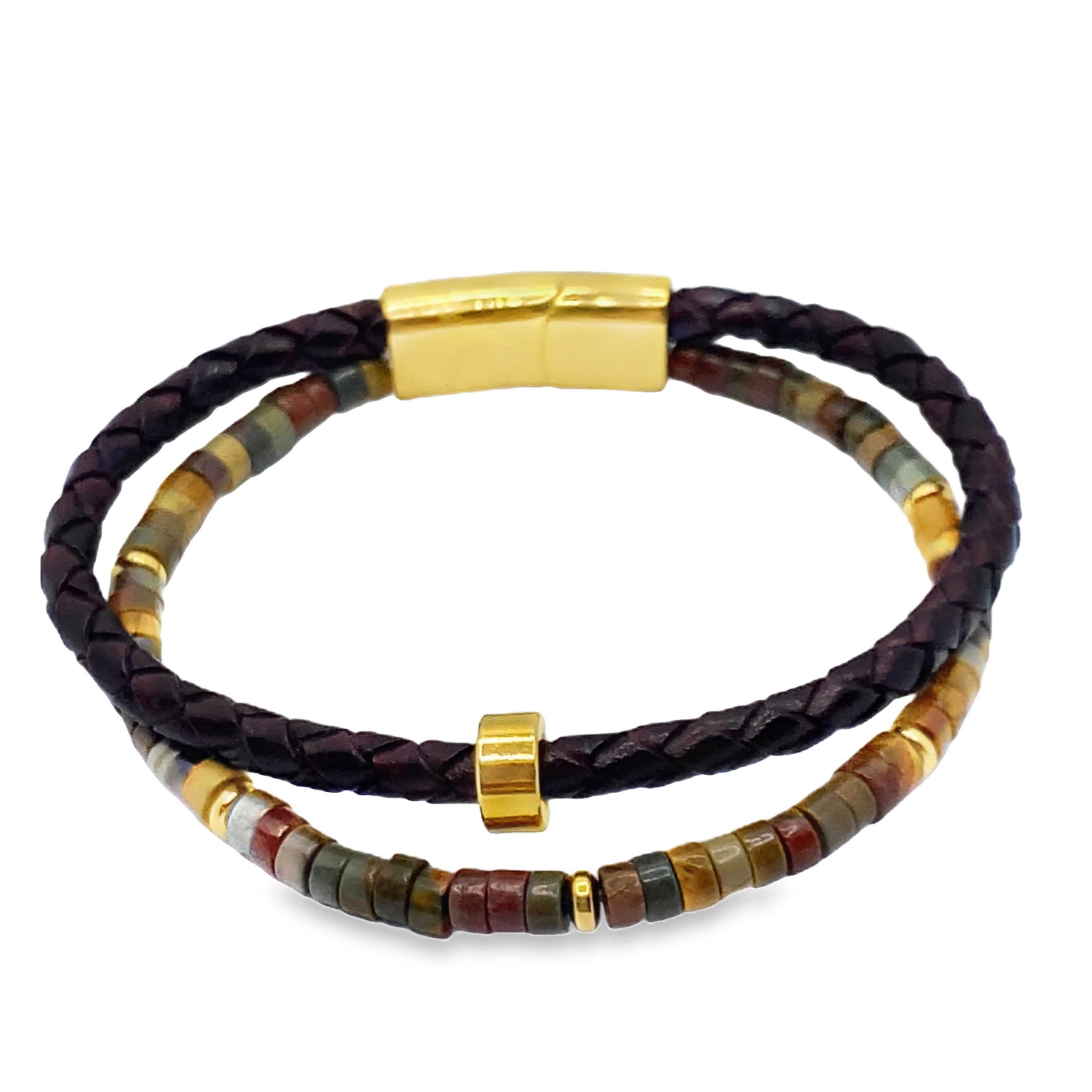 Bransoletka z podwójnego sznurka plecionego i koralików kamiennych