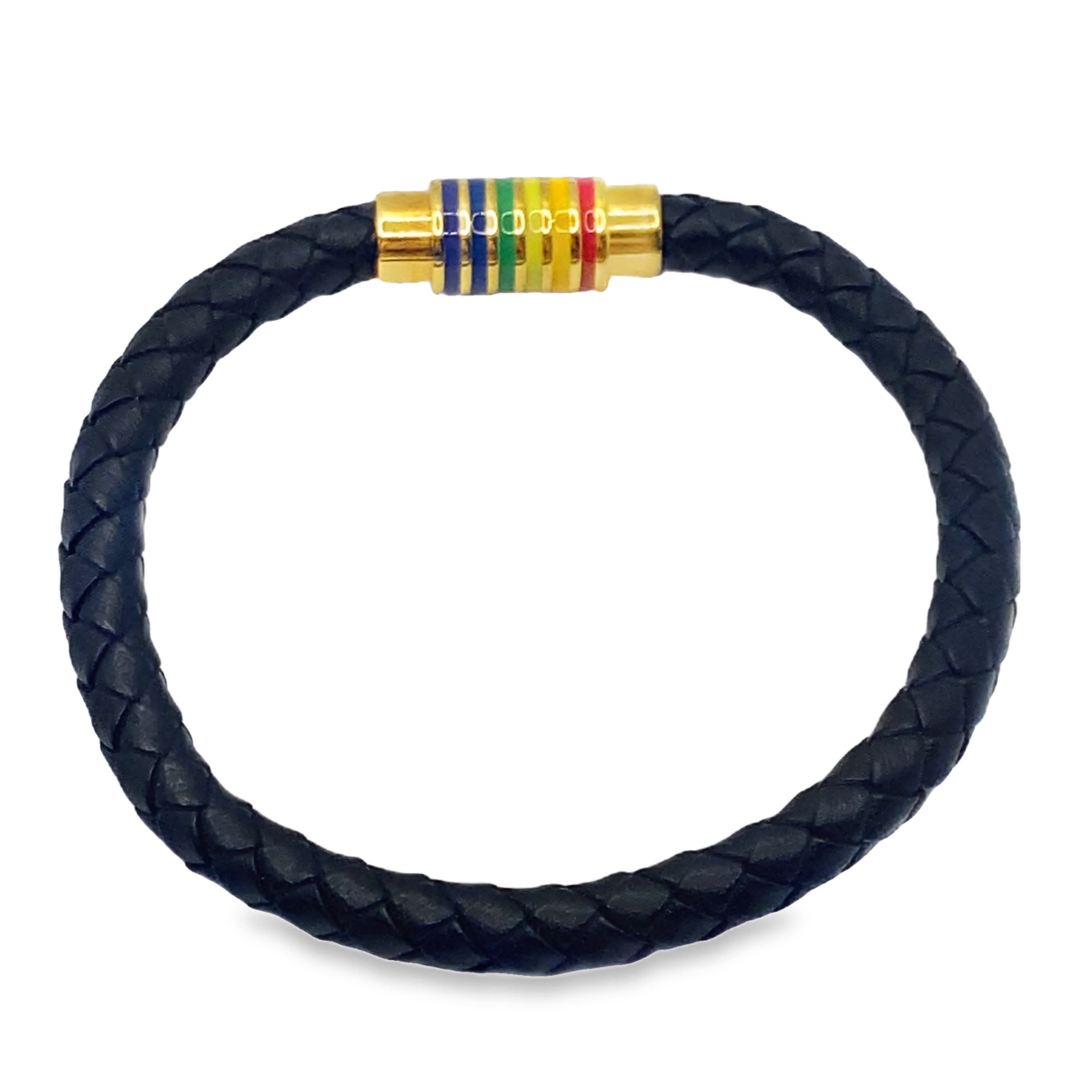 Czarna pleciona bransoletka łańcuszkowa z tęczowym zapięciem