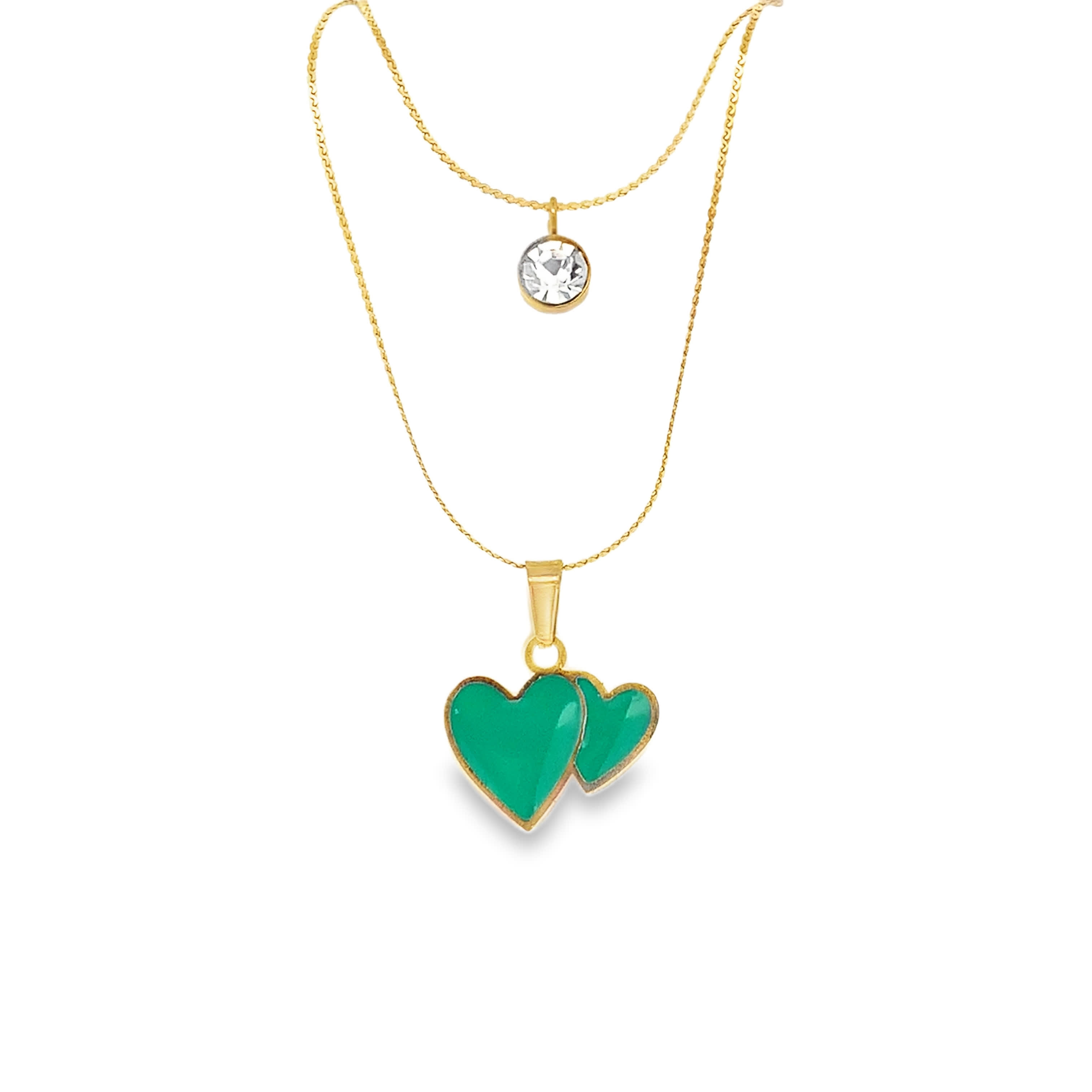 Naszyjnik warstwowy z zielonymi i przezroczystymi kryształkami