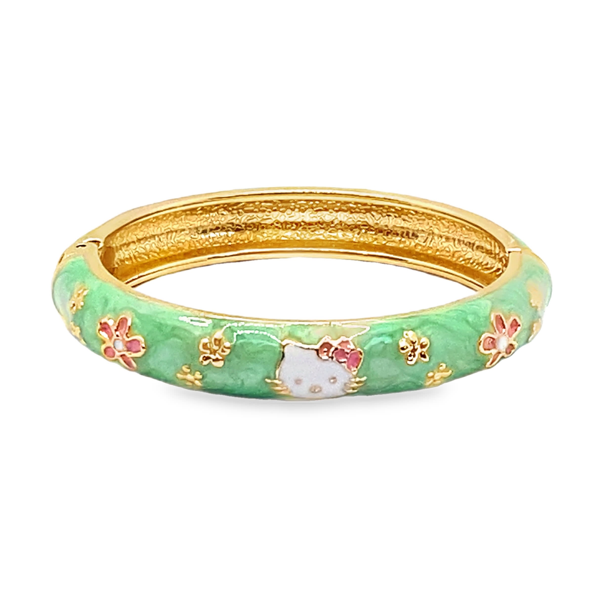 Bransoletka emaliowana w kolorze miętowo-zielonym z motywem Hello Kitty w żółtej stali