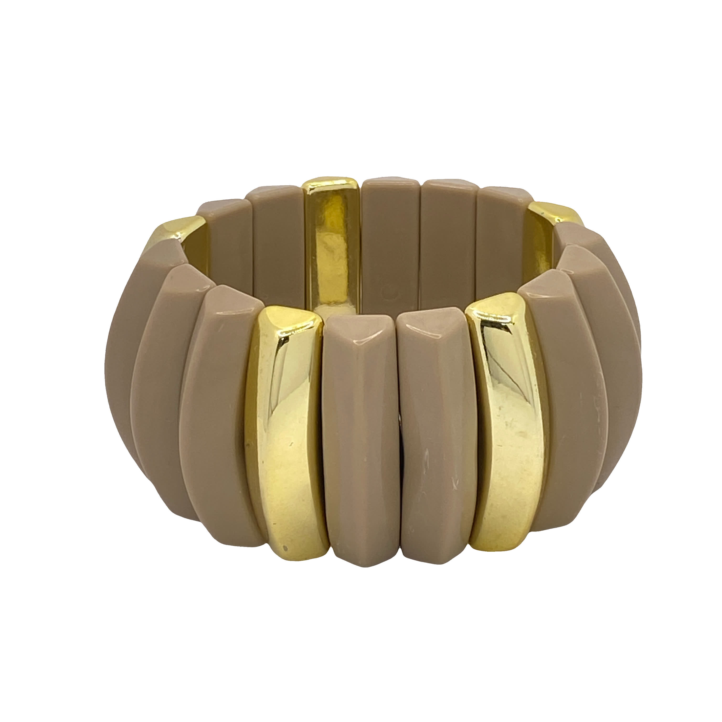 Bransoletka segmentowa w kolorze taupe i żółtego metalu