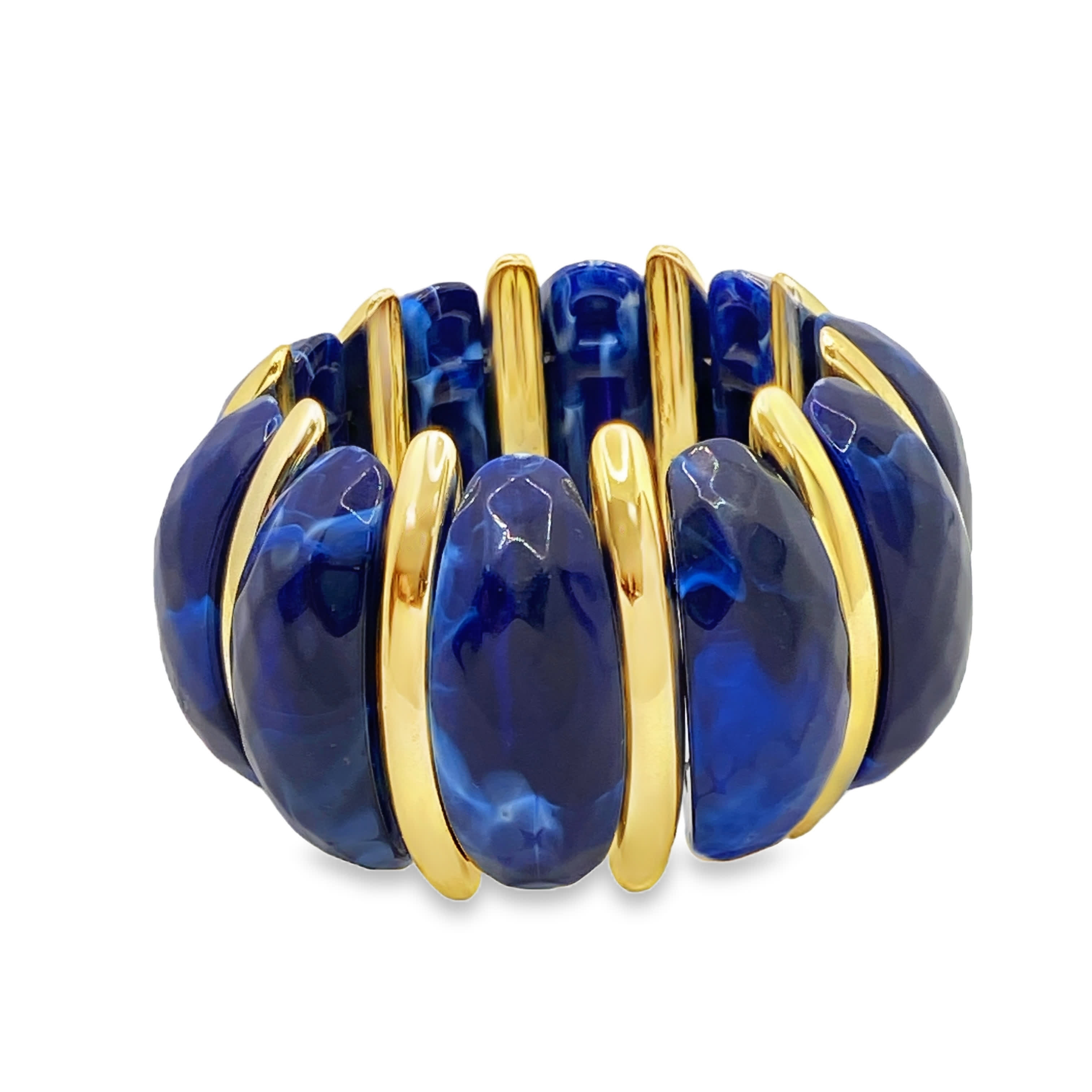 Bransoletka z koralików z niebieskiego kwarcu z akcentami ze złoconej stali