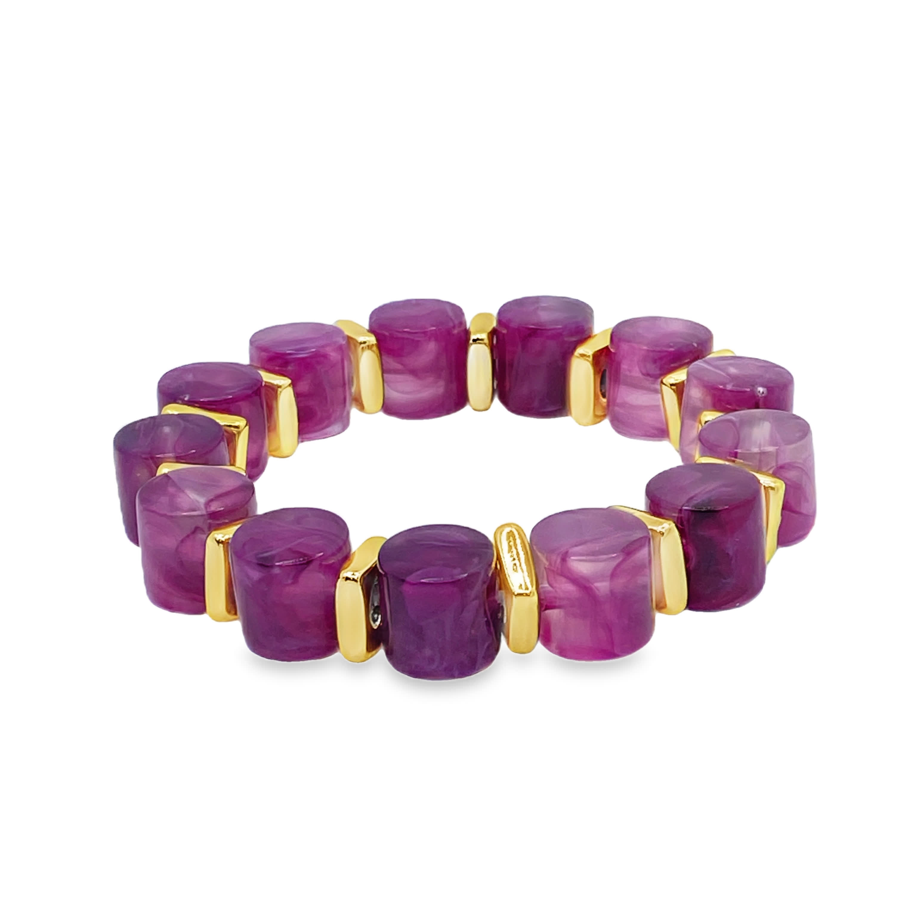 Bransoletka z koralików ze złoconej stali z okrągłymi kaboszonami ametystu