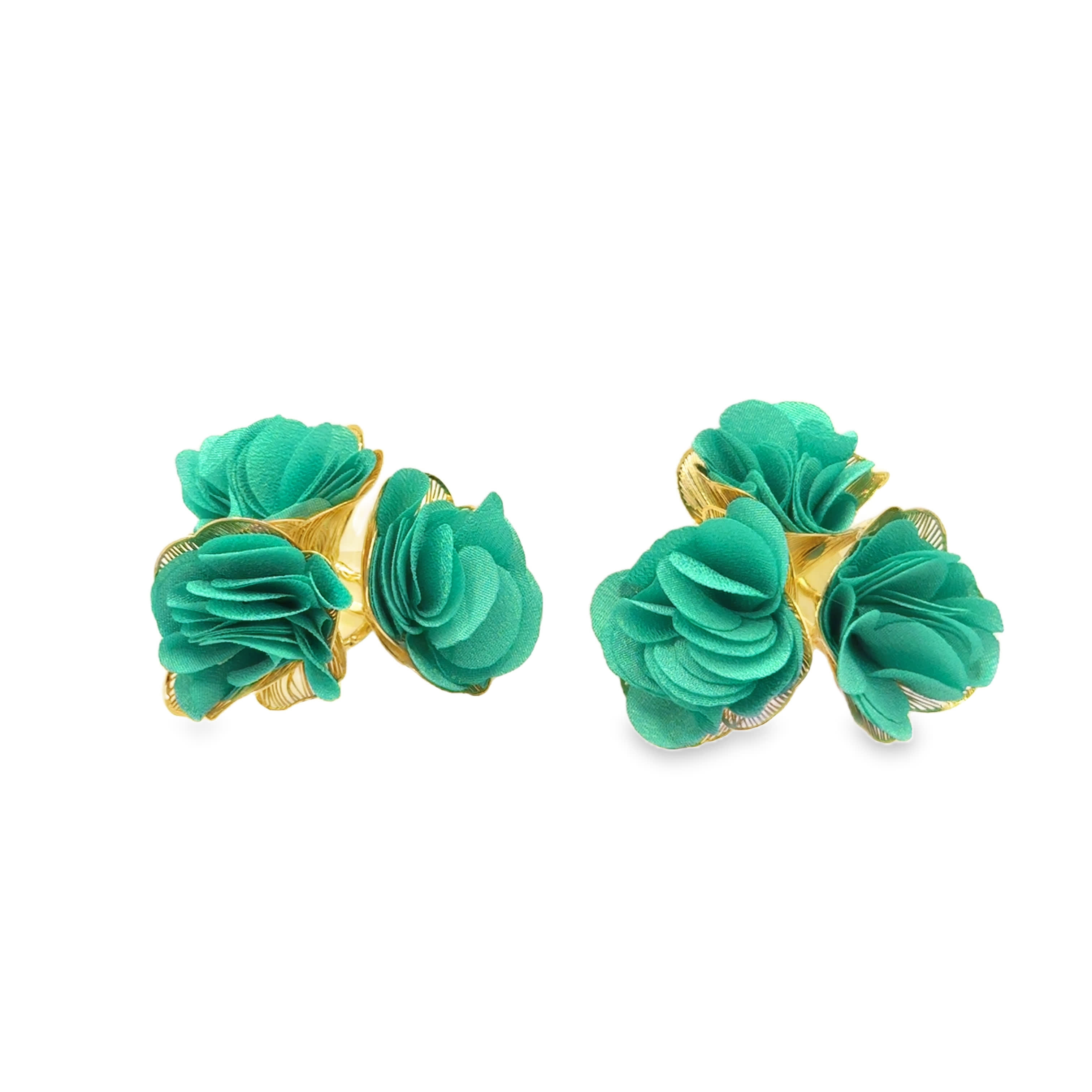 Kolczyki w kształcie kwiatów w kolorze turkusowym w żółtej stali