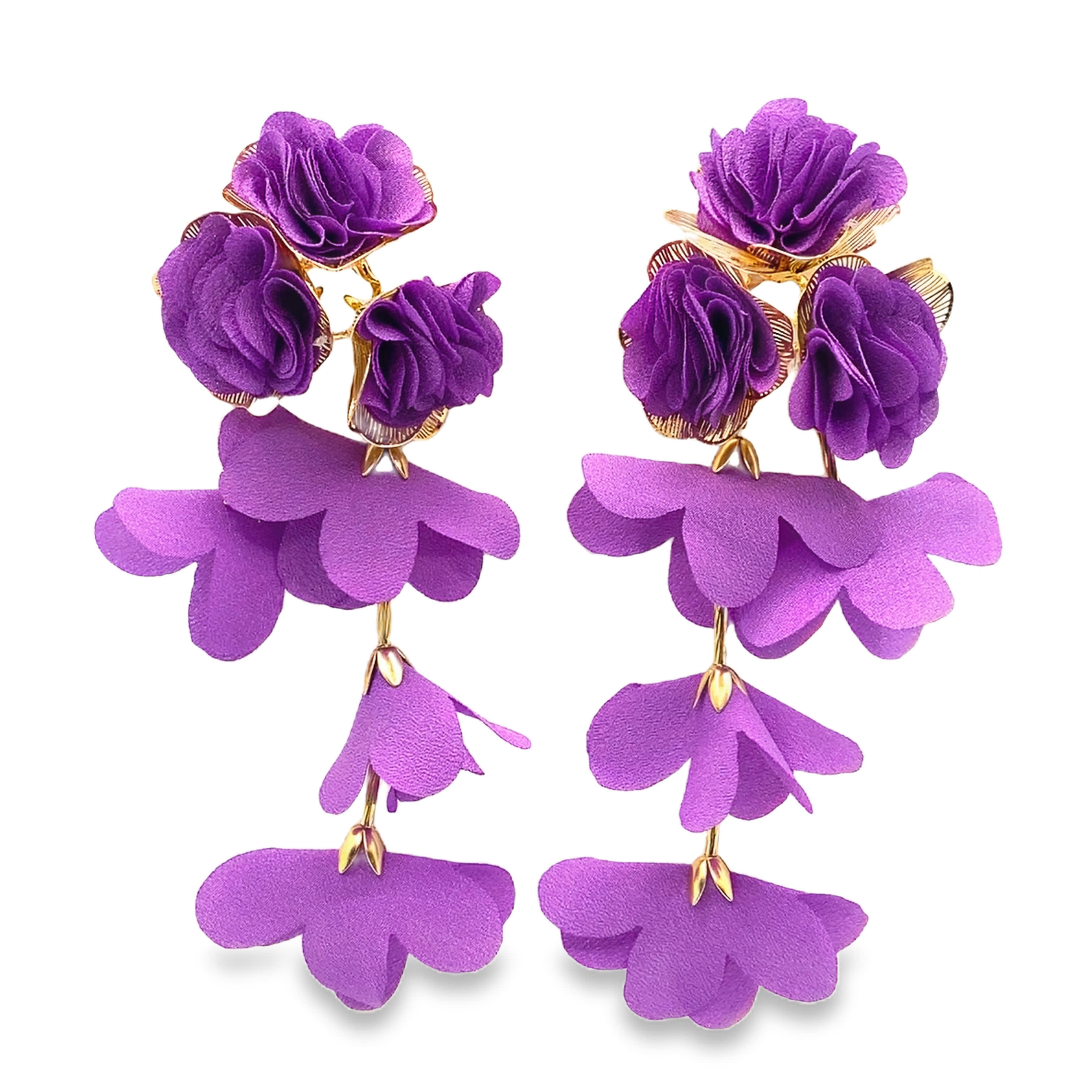 Kolczyki wiszące w kolorze żółtego złota z motywem kwiatowym