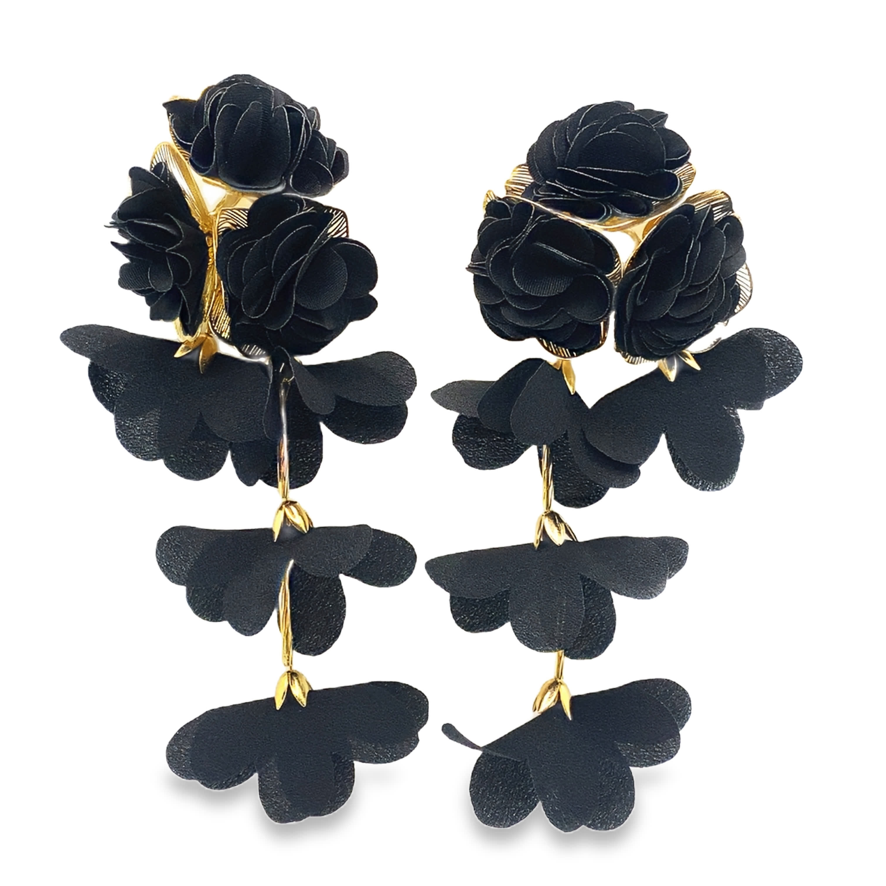 Dramatyczne wiszące kolczyki z motywem kwiatowym i akcentami w kolorze żółtego złota