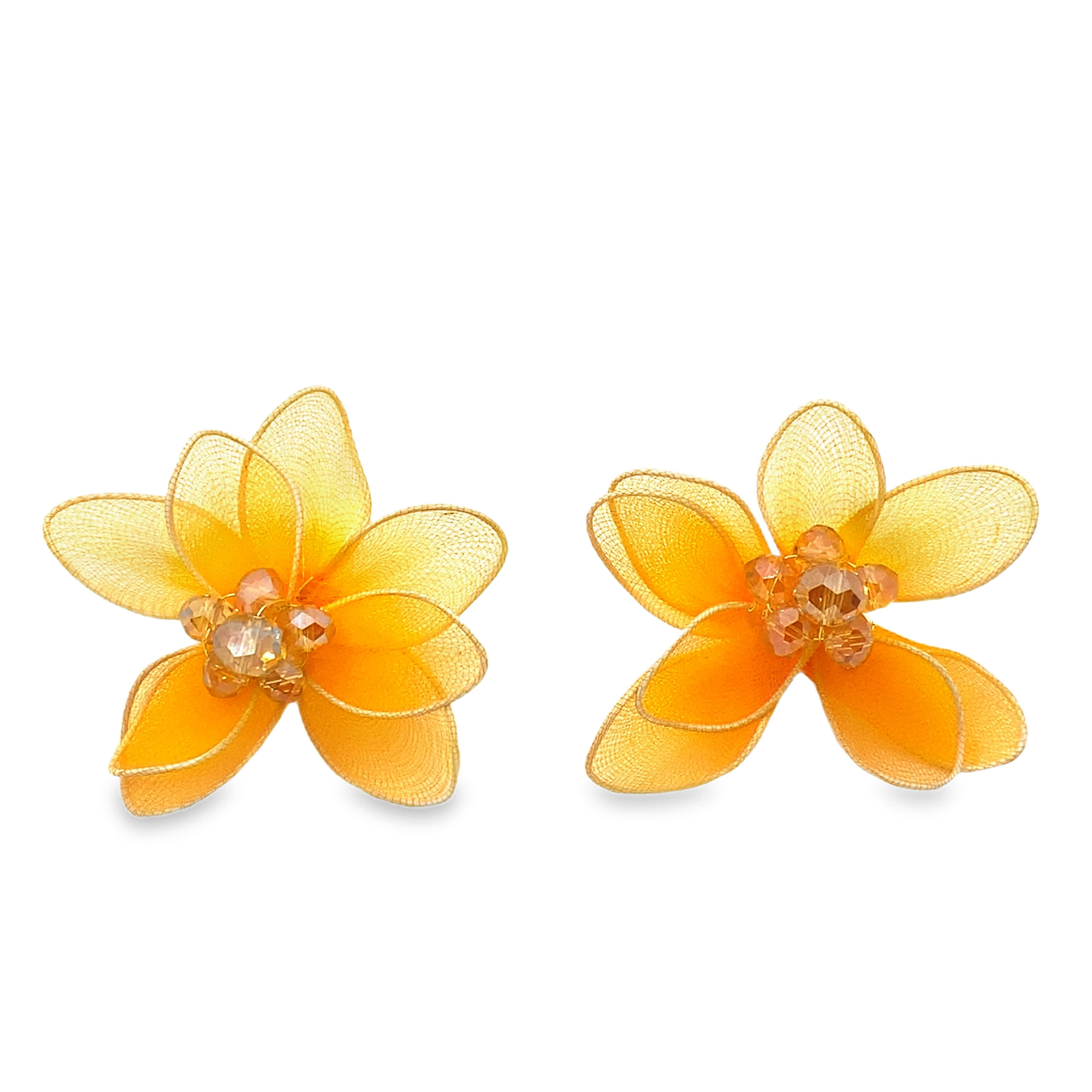 Żółtopomarańczowe kolczyki z kryształkami, bez metalowej podstawy