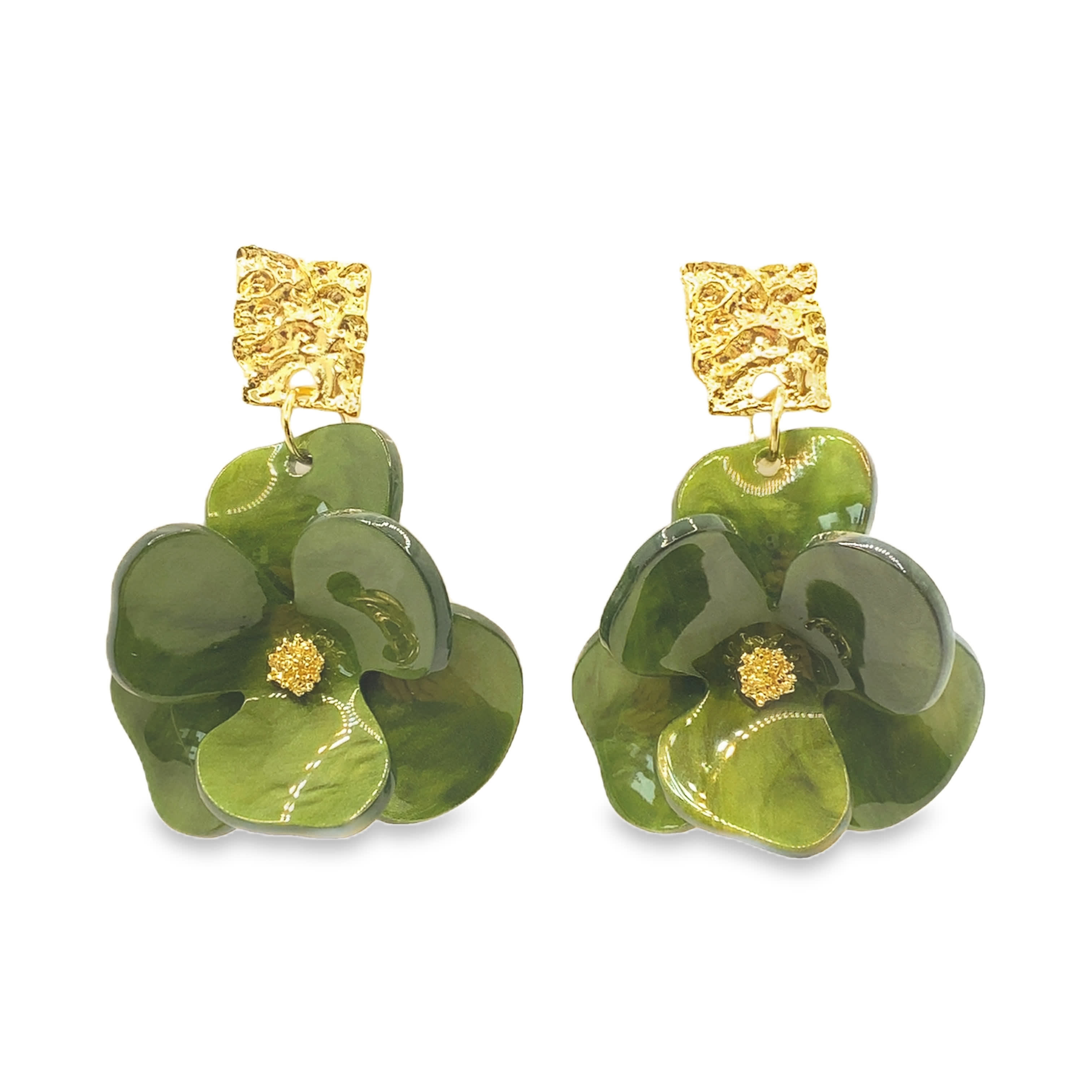 Kolczyki wiszące w kolorze żółtego złota z okrągłymi kaboszonami z zielonego jadeitu