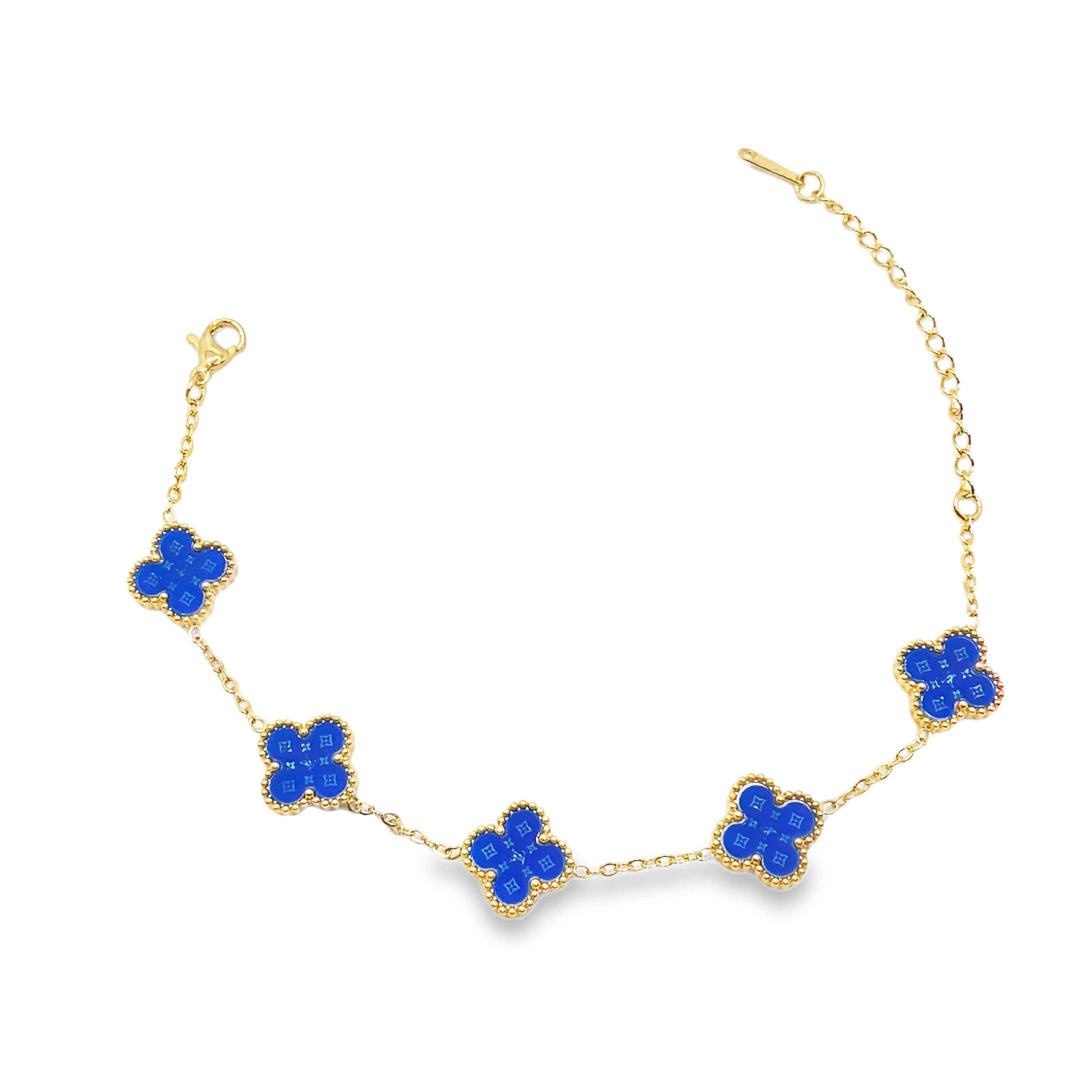 Elegancka bransoletka w kolorze żółtego złota z łańcuszkiem i kwiatowymi zawieszkami