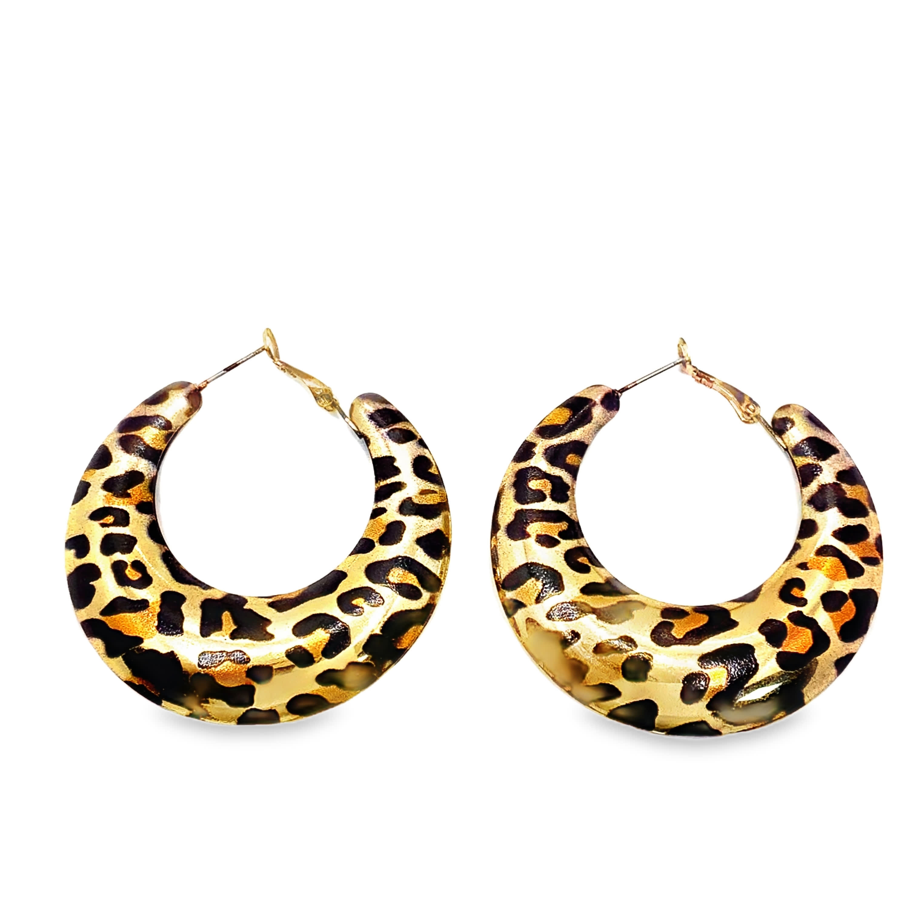 Kolczyki koła z nadrukiem zwierzęcym w odcieniu żółtego złota