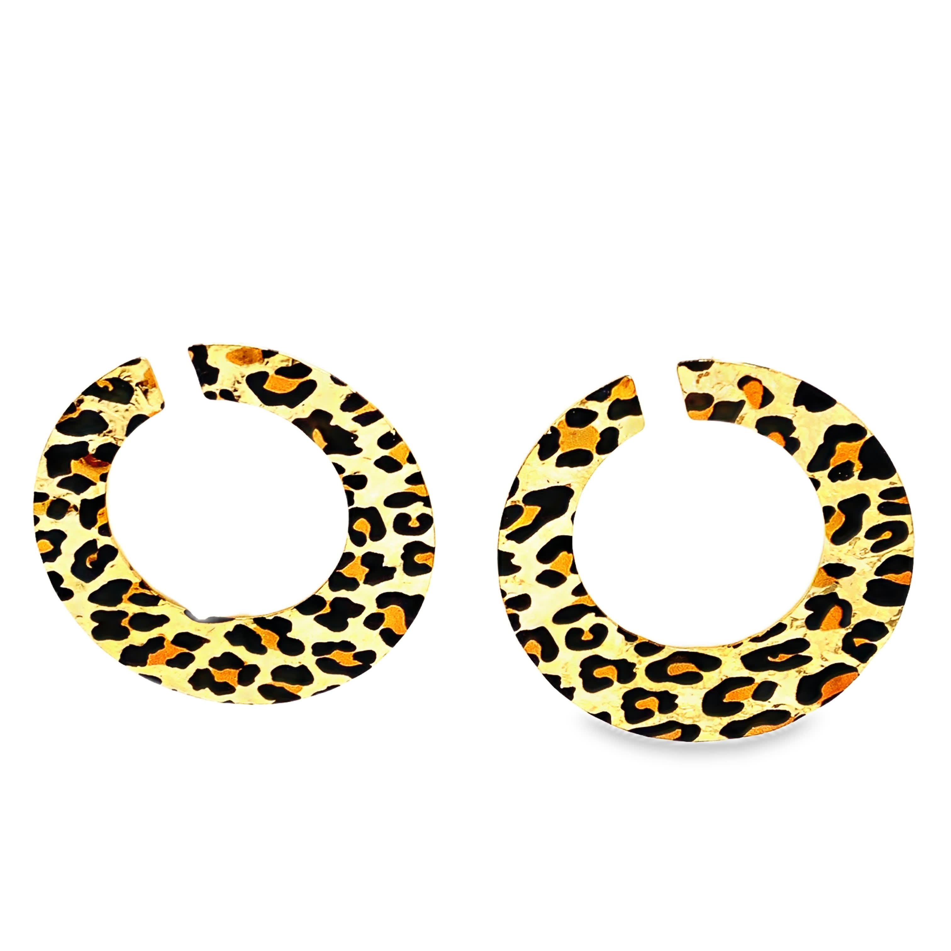 Kolczyki-koła z nadrukiem w panterkę, bez metalu, w odcieniu żółtego złota