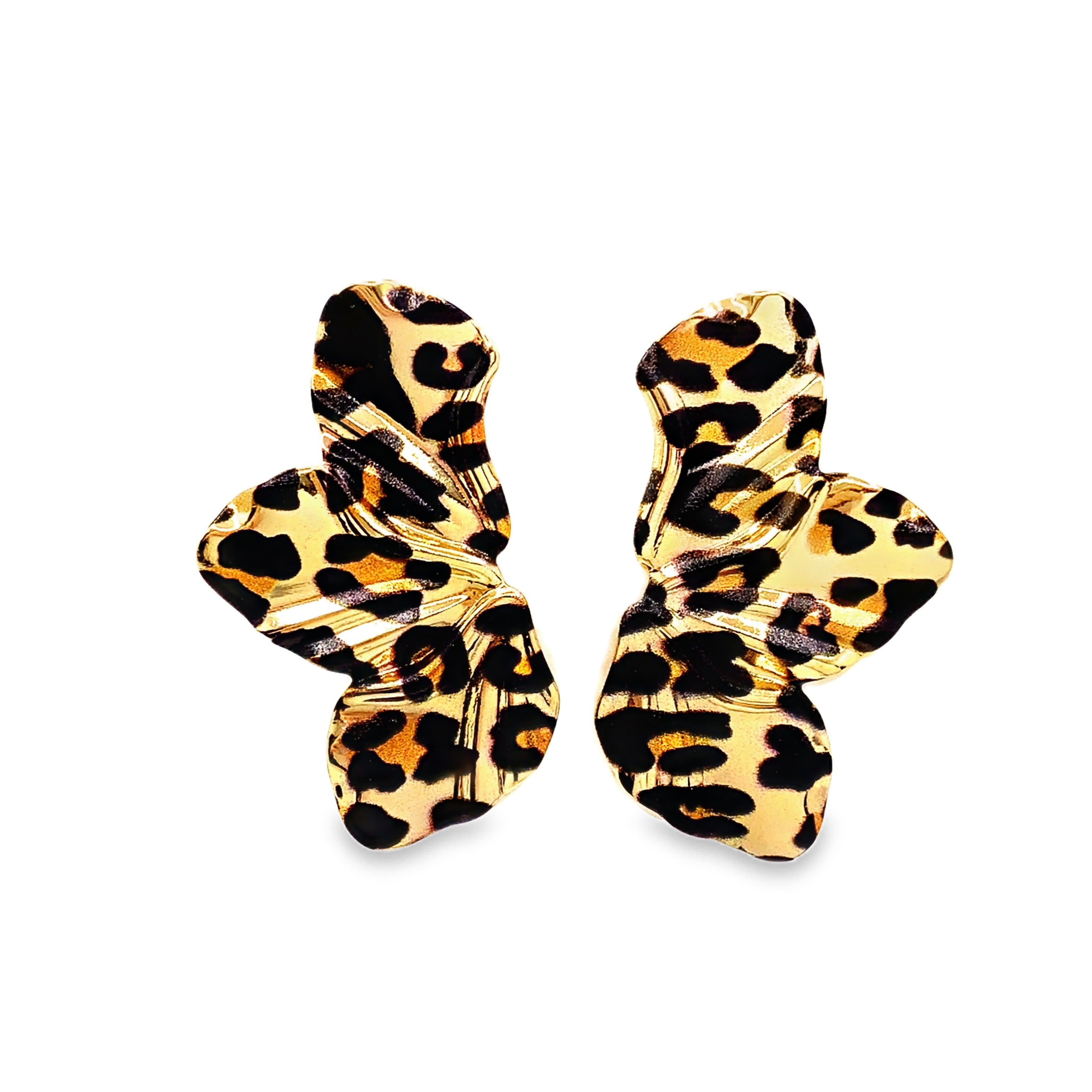 Kolczyki z nadrukiem w panterkę w odcieniu żółtego złota