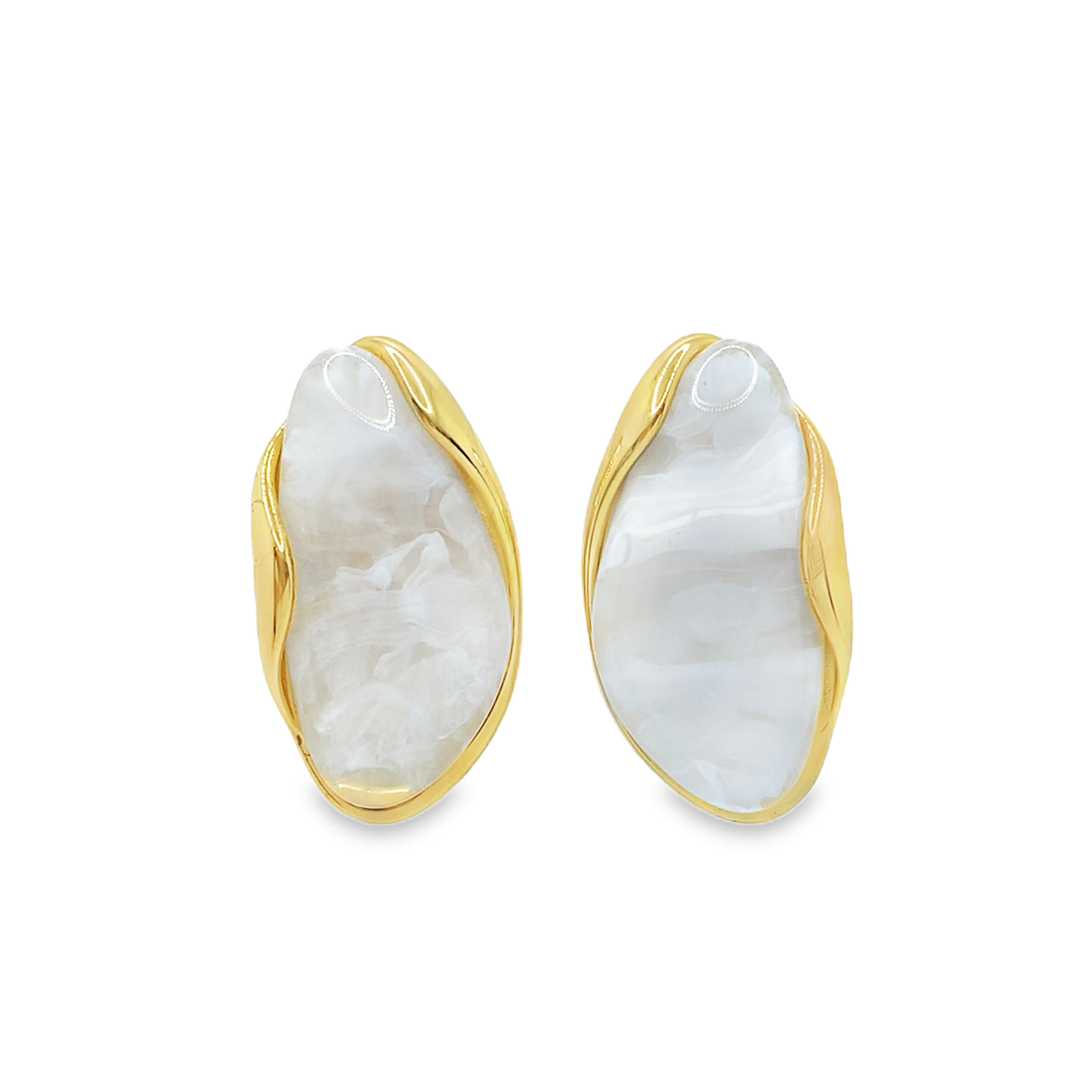 Złote kolczyki z klipsami i kaboszonami kwarcowymi