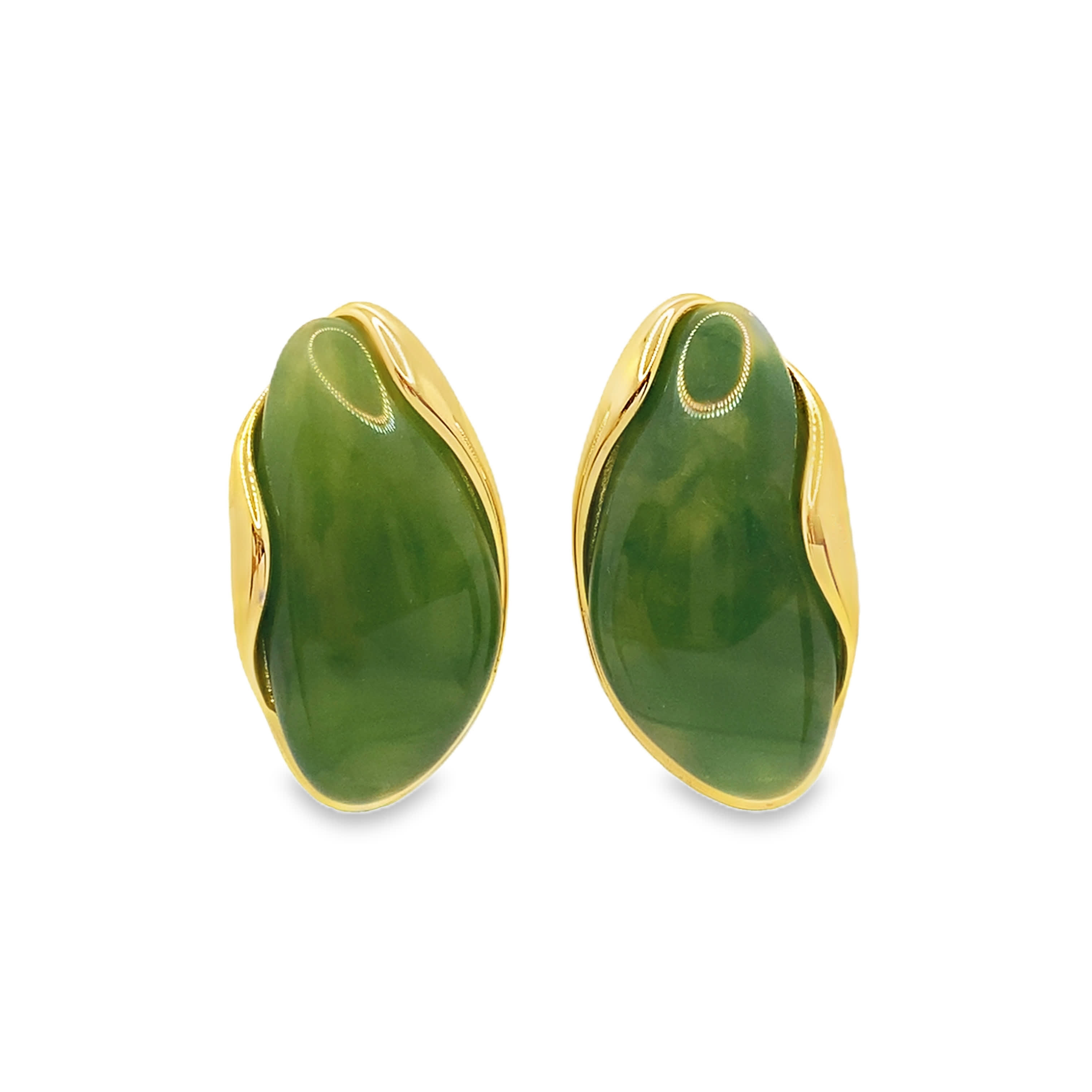 Kolczyki w kolorze żółtego złota z kaboszonem jadeitu