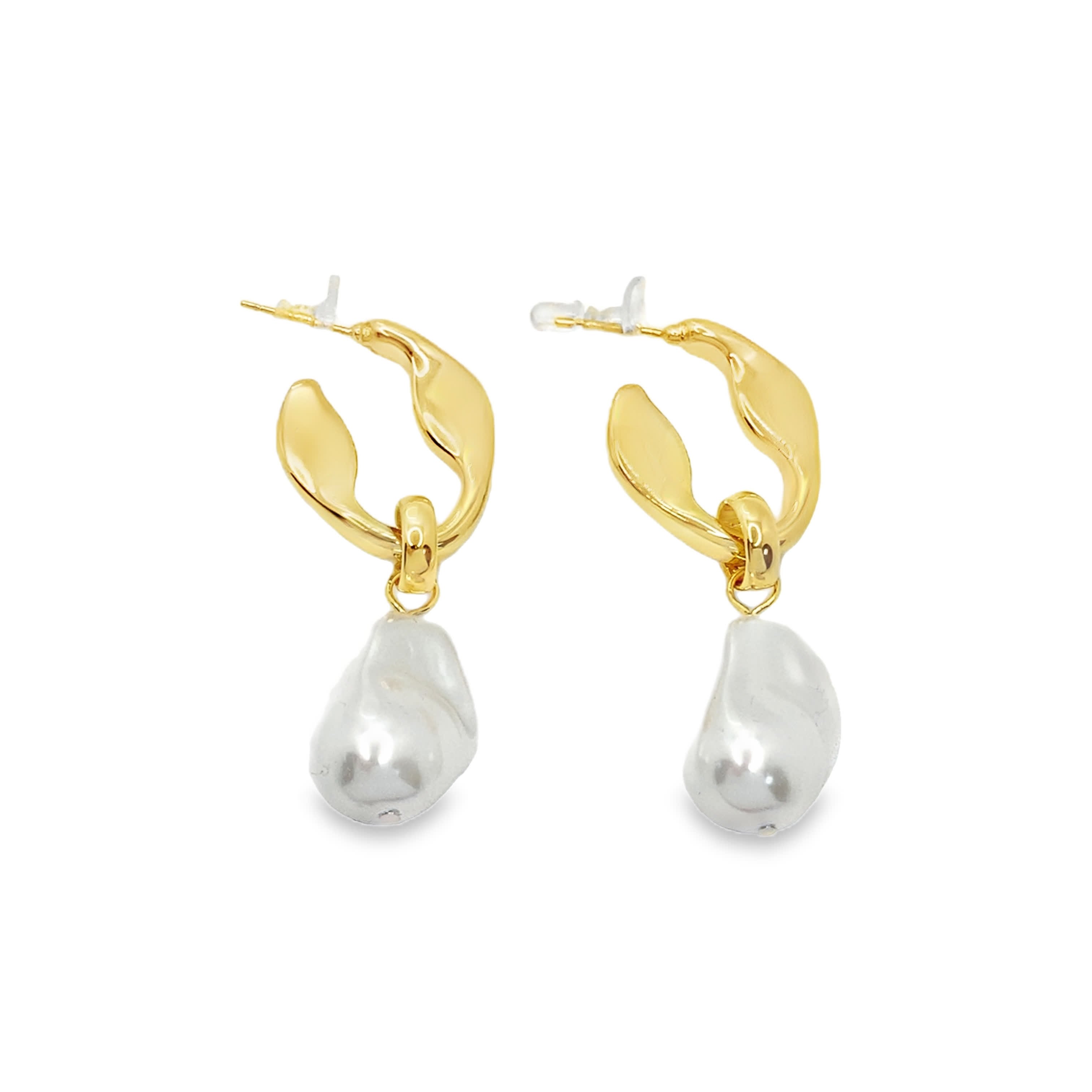 Kolczyki wiszące w kolorze żółtego złota z perłami barokowymi