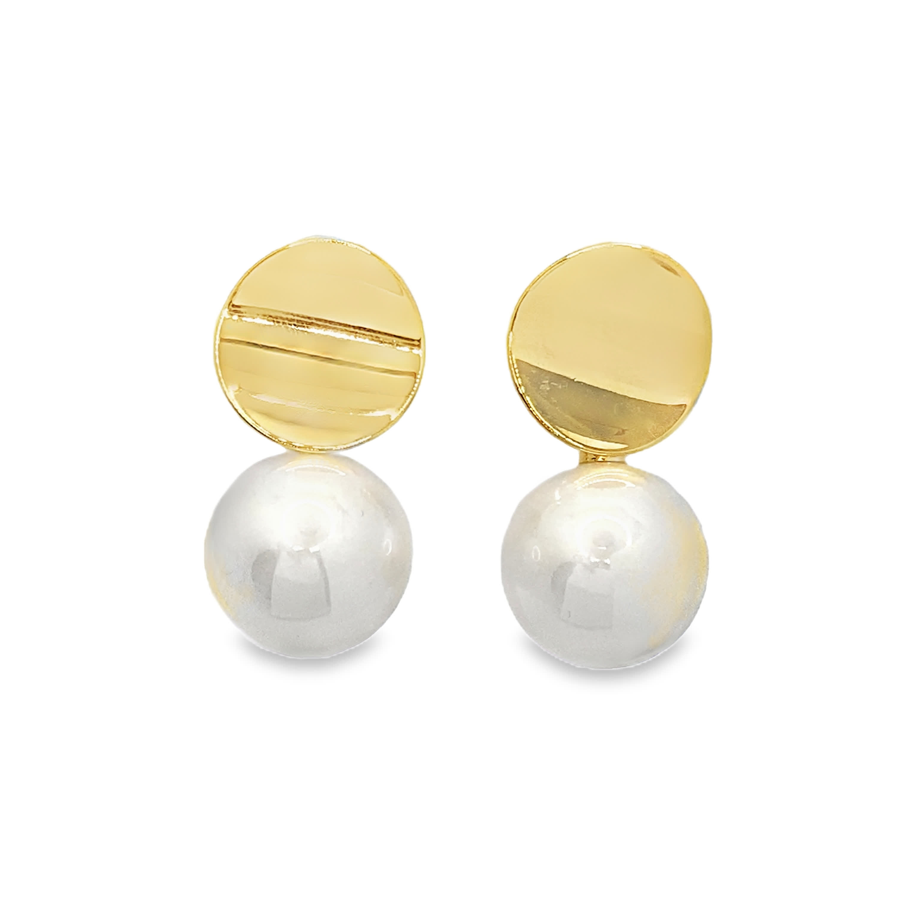 Kolczyki w kolorze żółtego złota z okrągłymi perłowymi kaboszonami