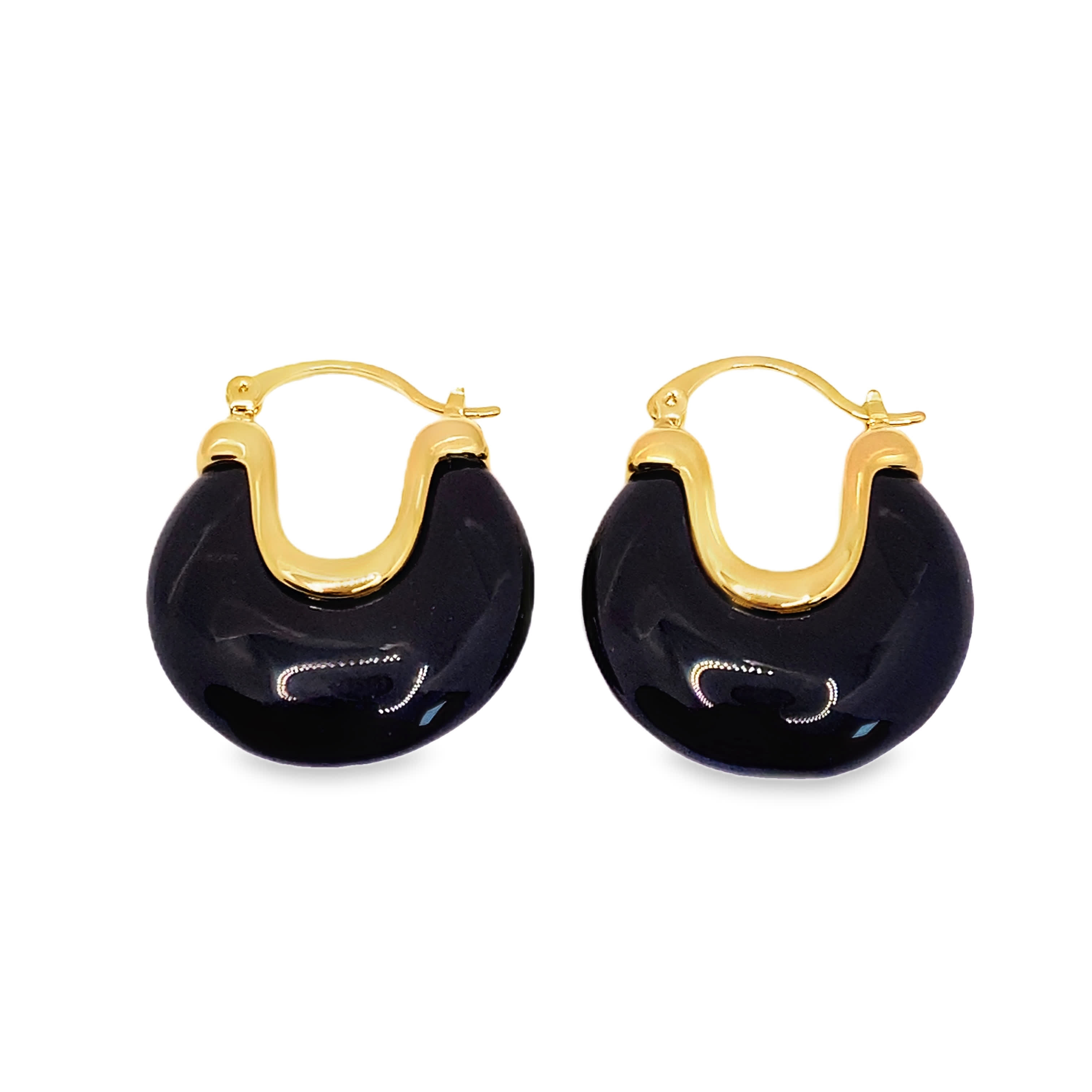 Kolczyki koła w kolorze żółtego złota z onyksowymi wstawkami