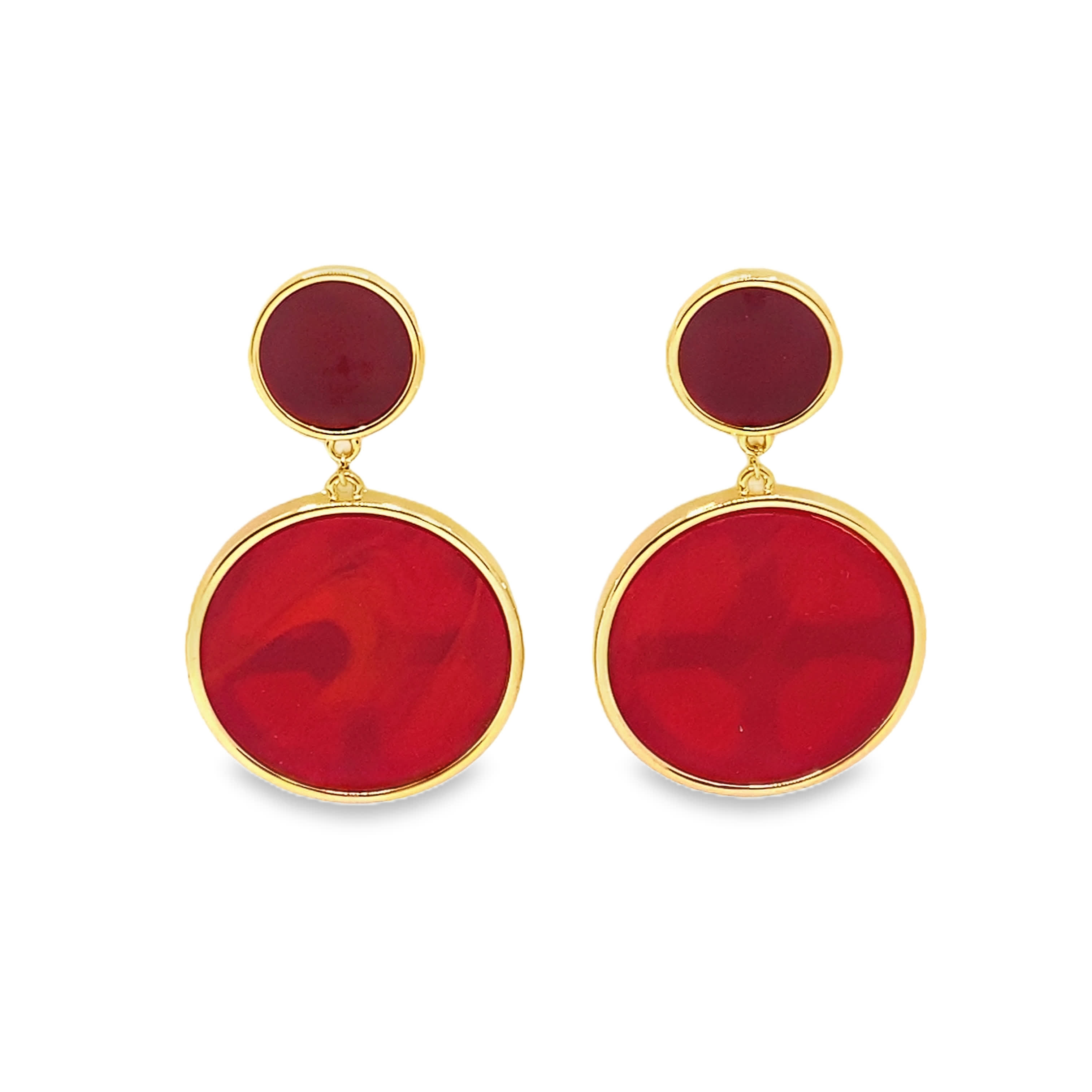 Kolczyki wiszące w kolorze żółtego złota z czerwonym agatem