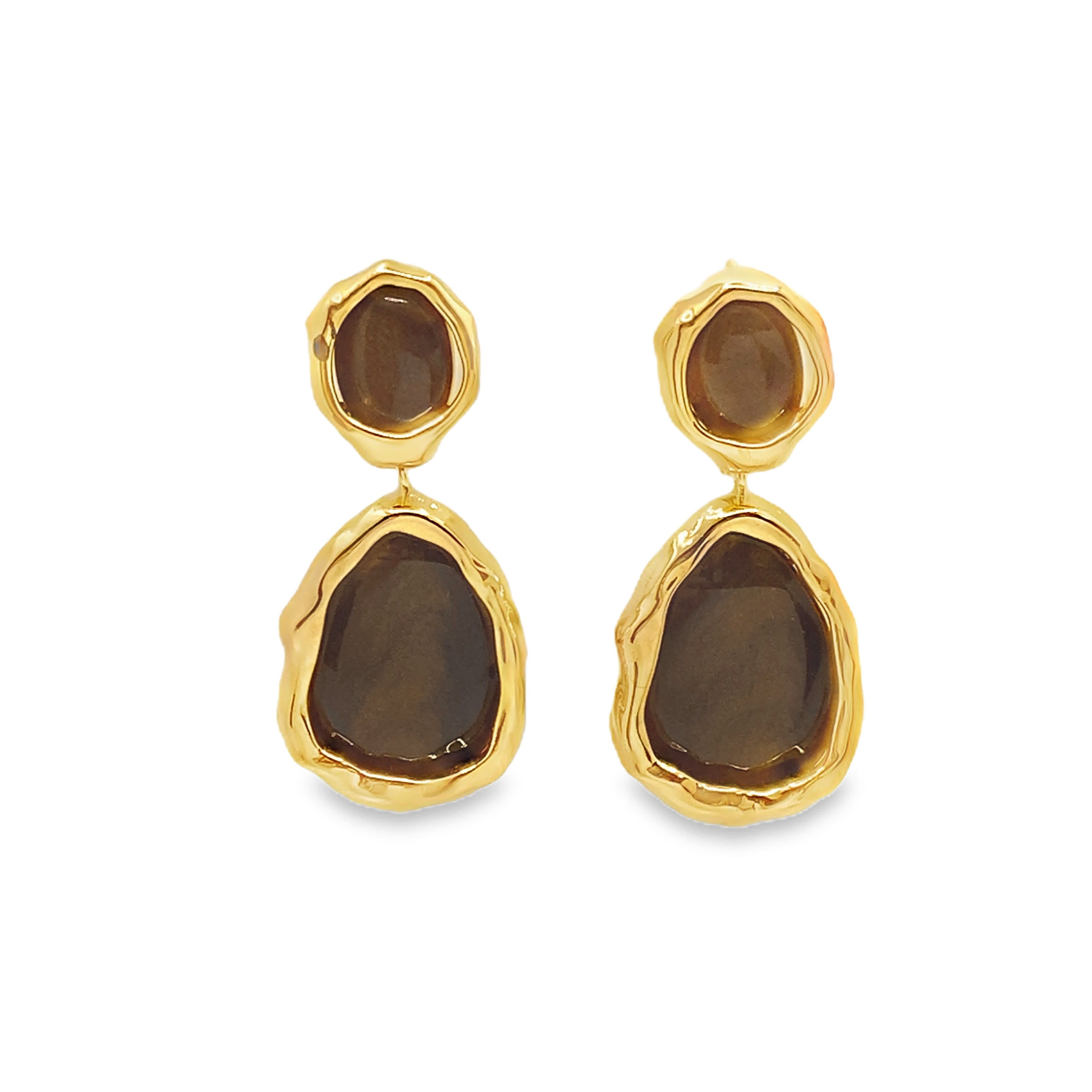 Kolczyki w kolorze żółtego złota z kwarcem kaboszonowym