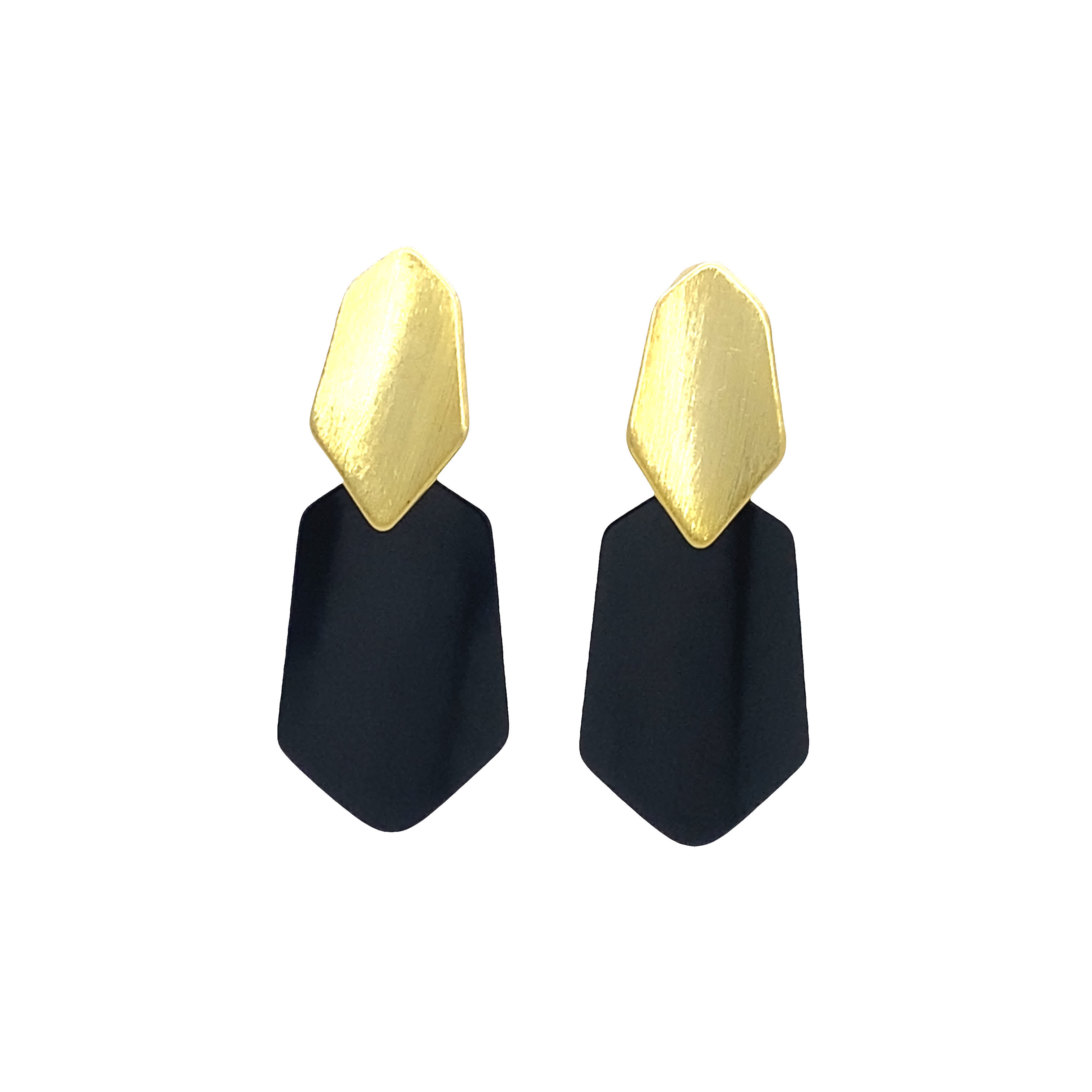 Nowoczesne geometryczne kolczyki wiszące w kolorze żółtego złota i czerni
