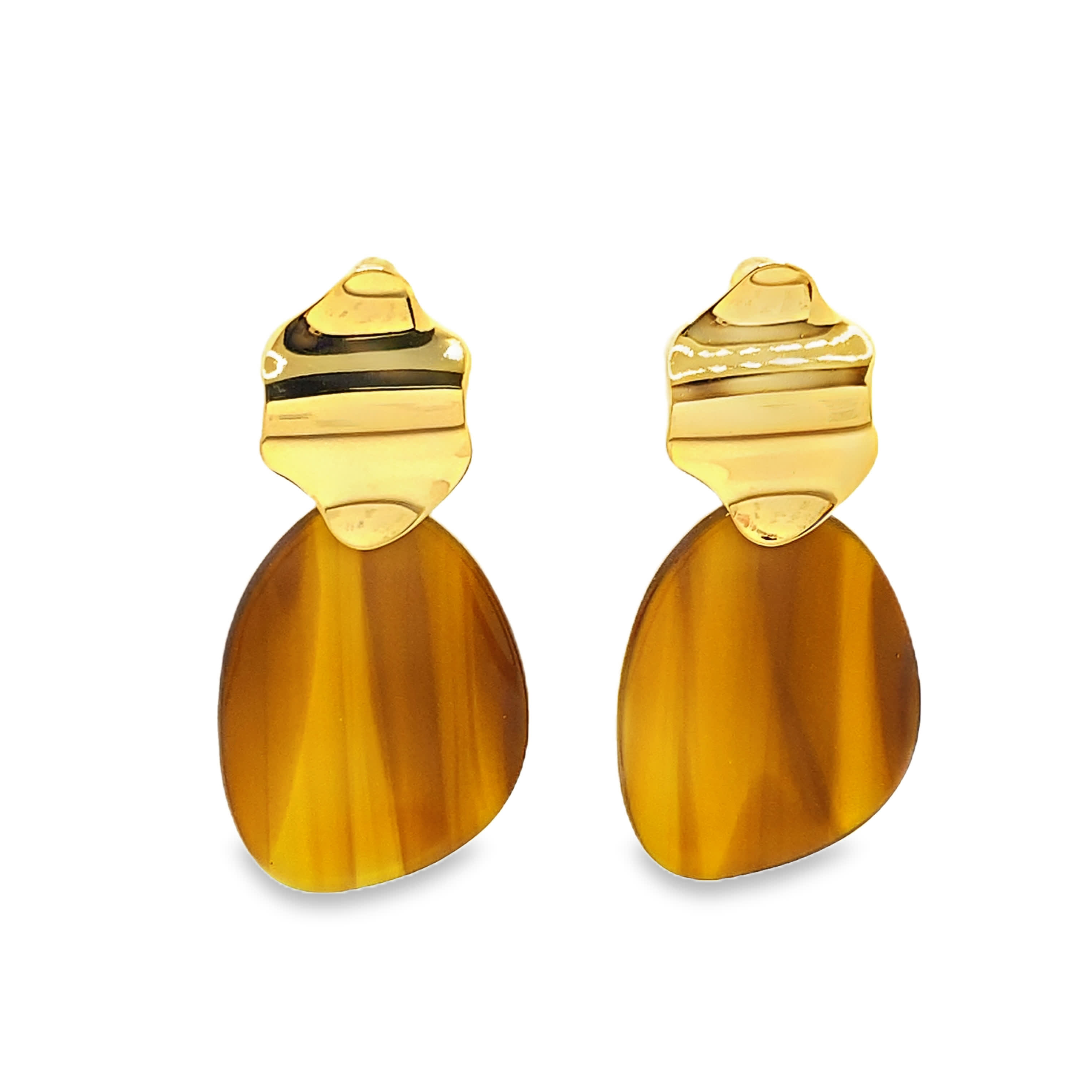 Kolczyki wiszące w kolorze żółtego złota z owalnym agatem kaboszonowym