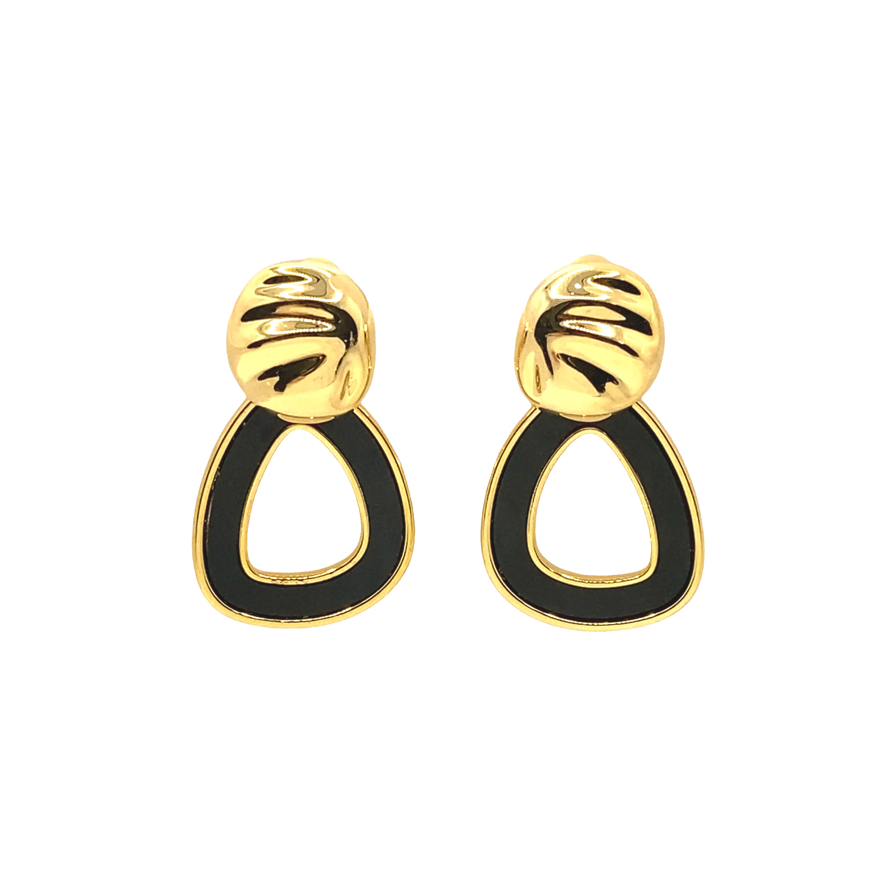 Kolczyki wiszące w kolorze żółtego złota z czarną wkładką