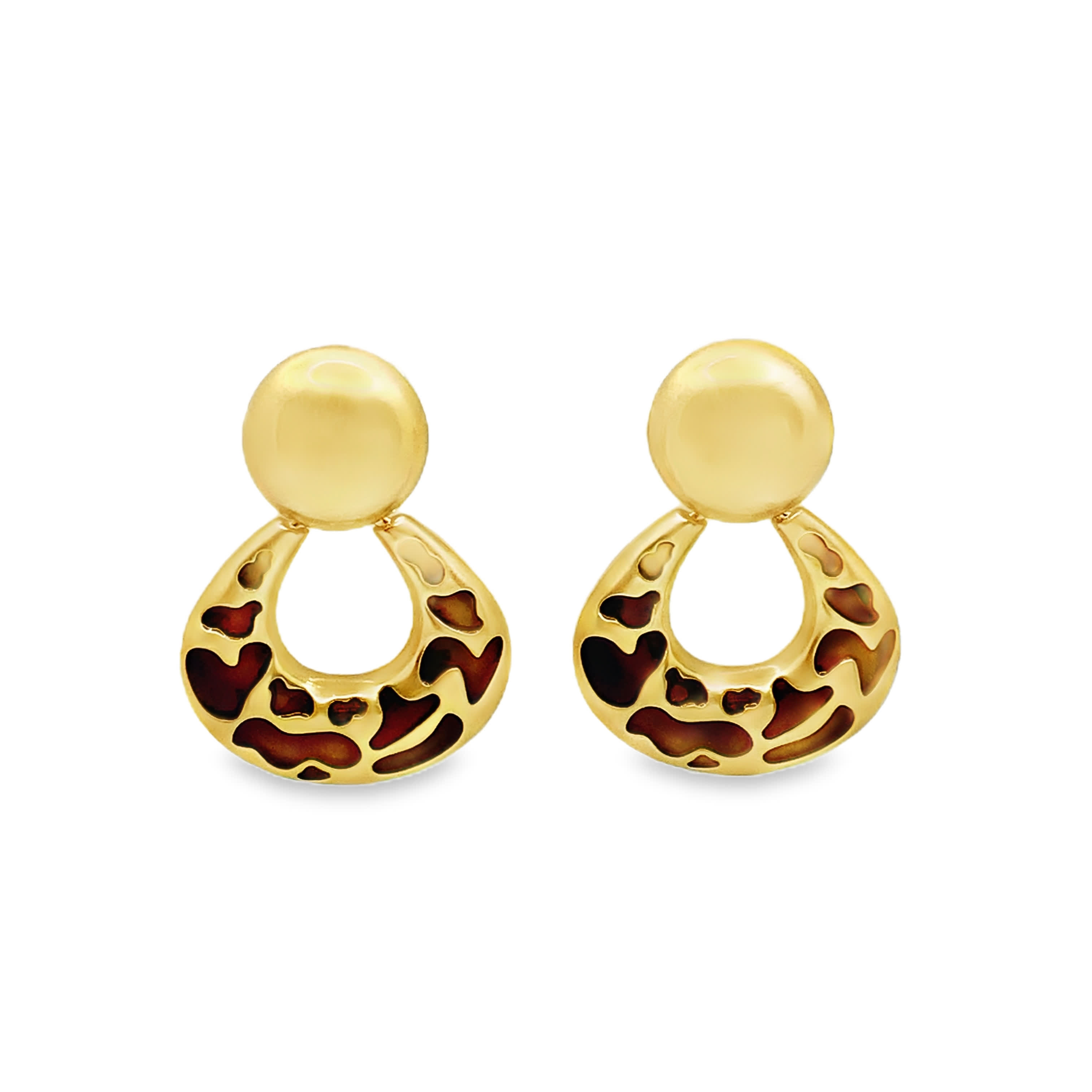 Kolczyki wiszące w kolorze żółtego złota z artystycznymi rysunkami