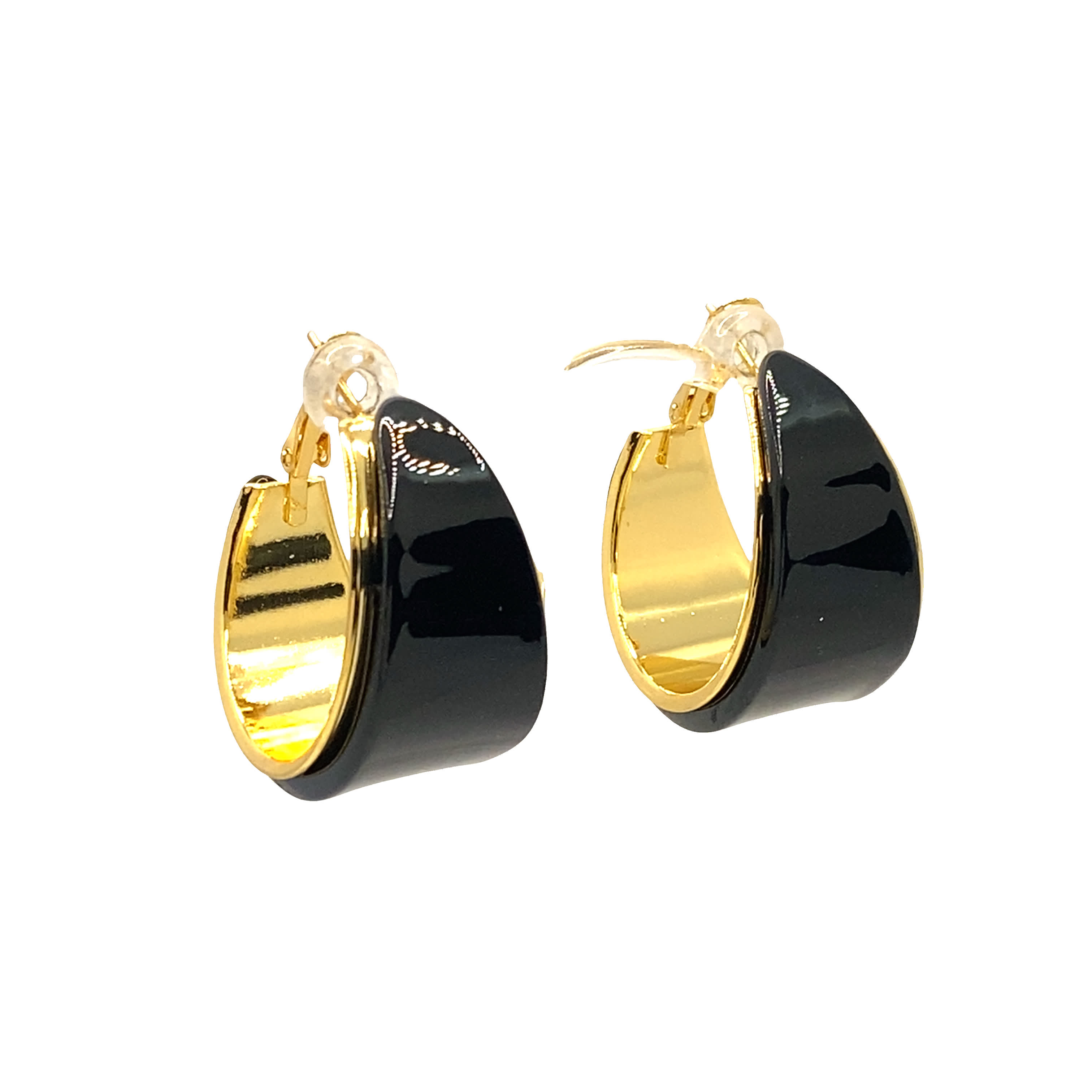 Kolczyki koła w kolorze żółtego złota z czarną emalią