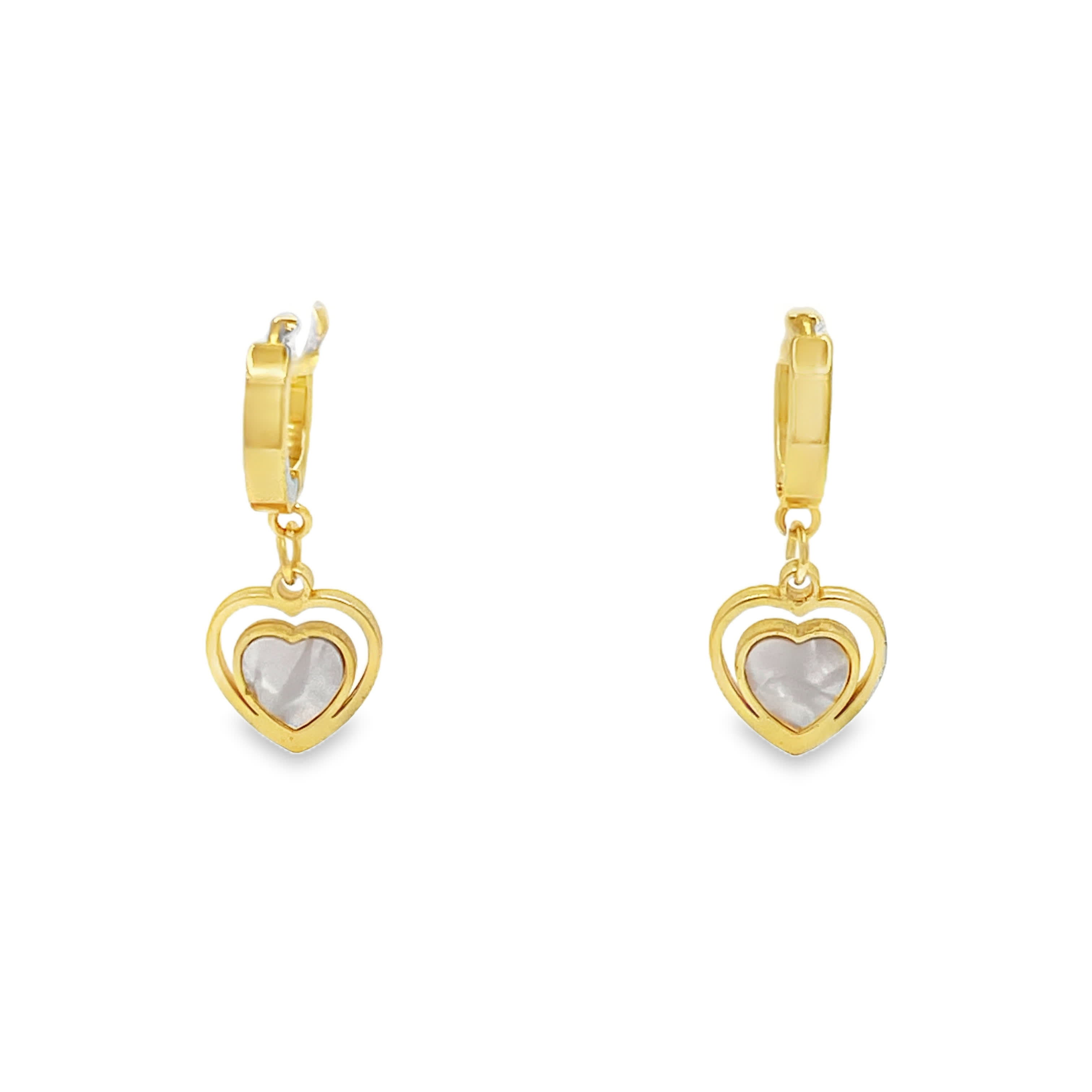 Kolczyki wiszące w kolorze żółtego złota z perłą w kształcie serca