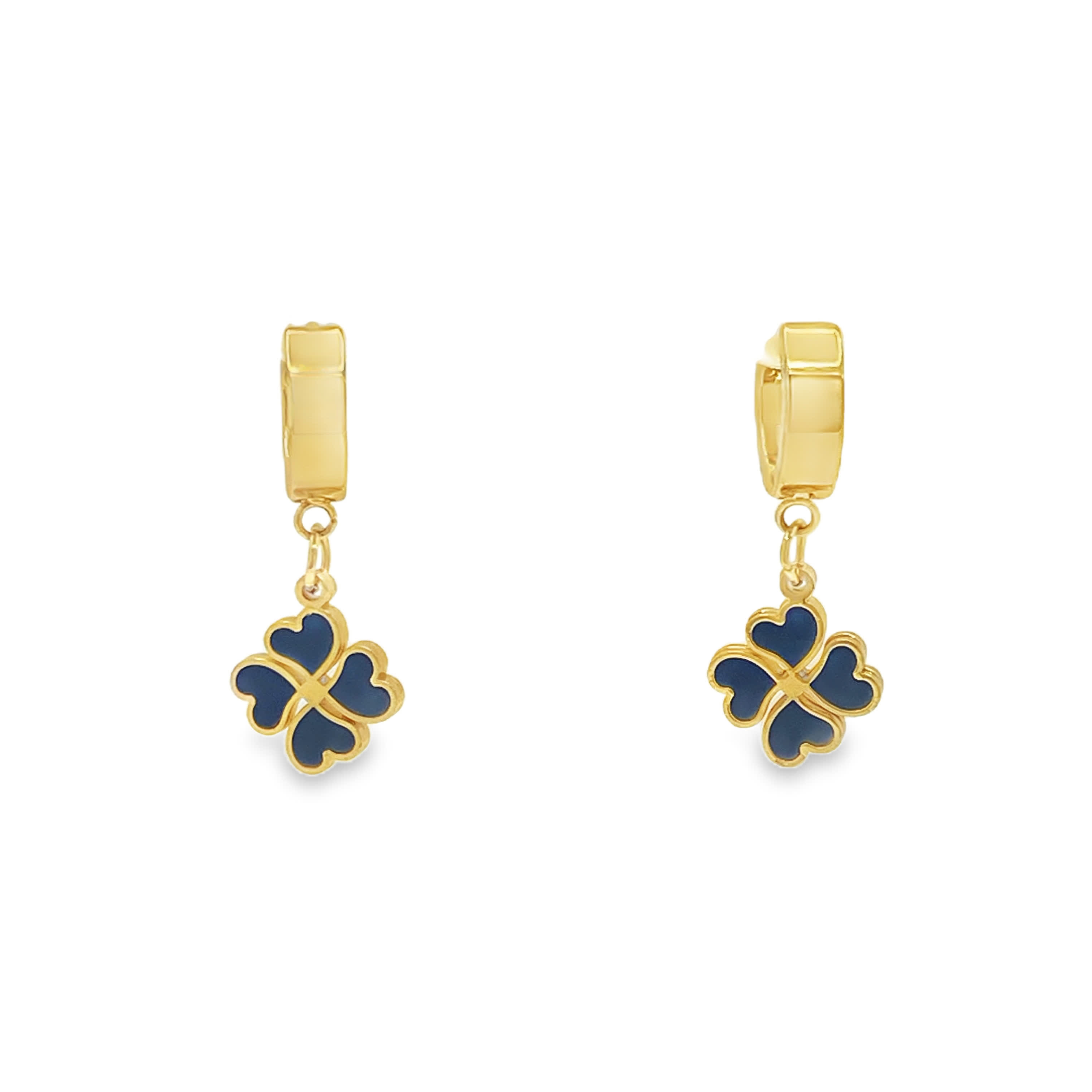 Kolczyki-koła w kolorze żółtego złota z zawieszką koniczyny