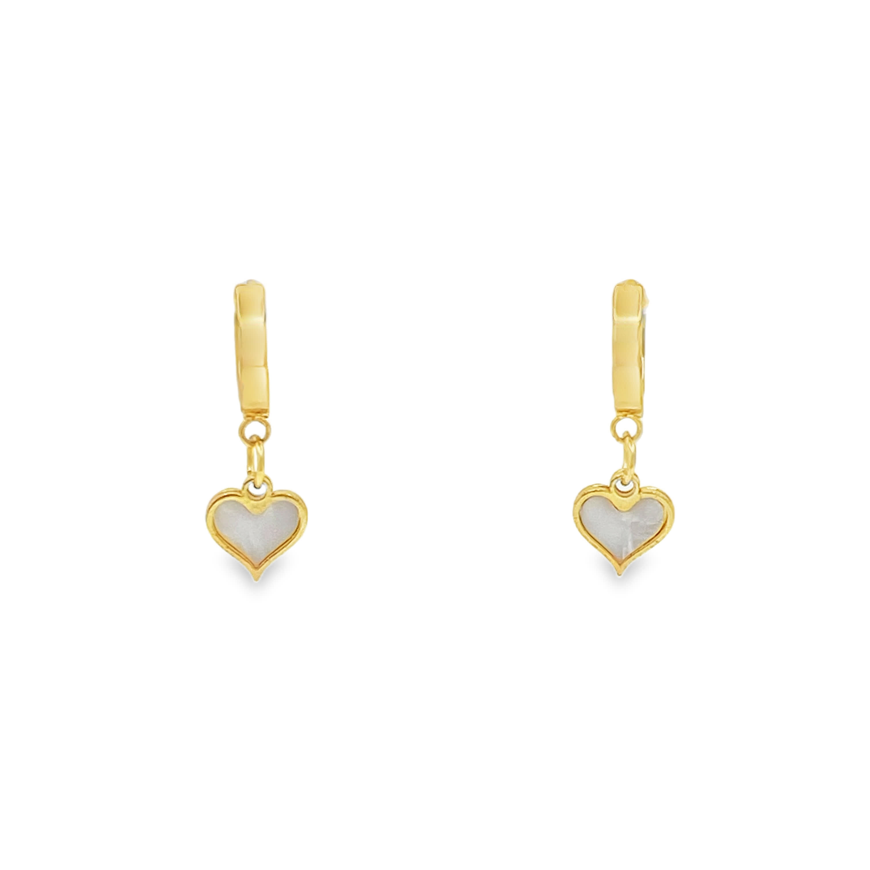 Kolczyki wiszące w kolorze żółtego złota z perłą w kształcie serca