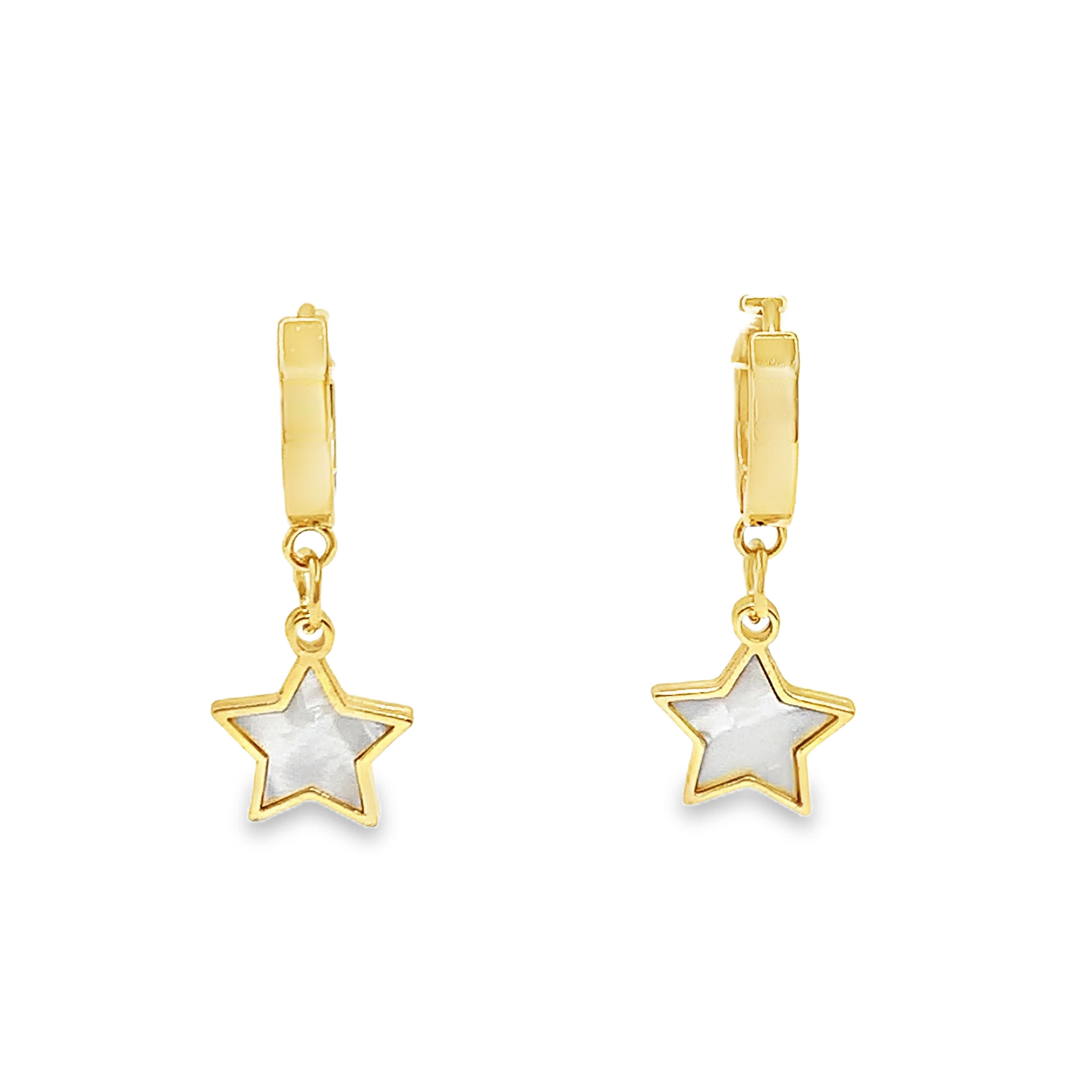 Kolczyki wiszące w kolorze żółtego złota z perłą w kształcie gwiazdy