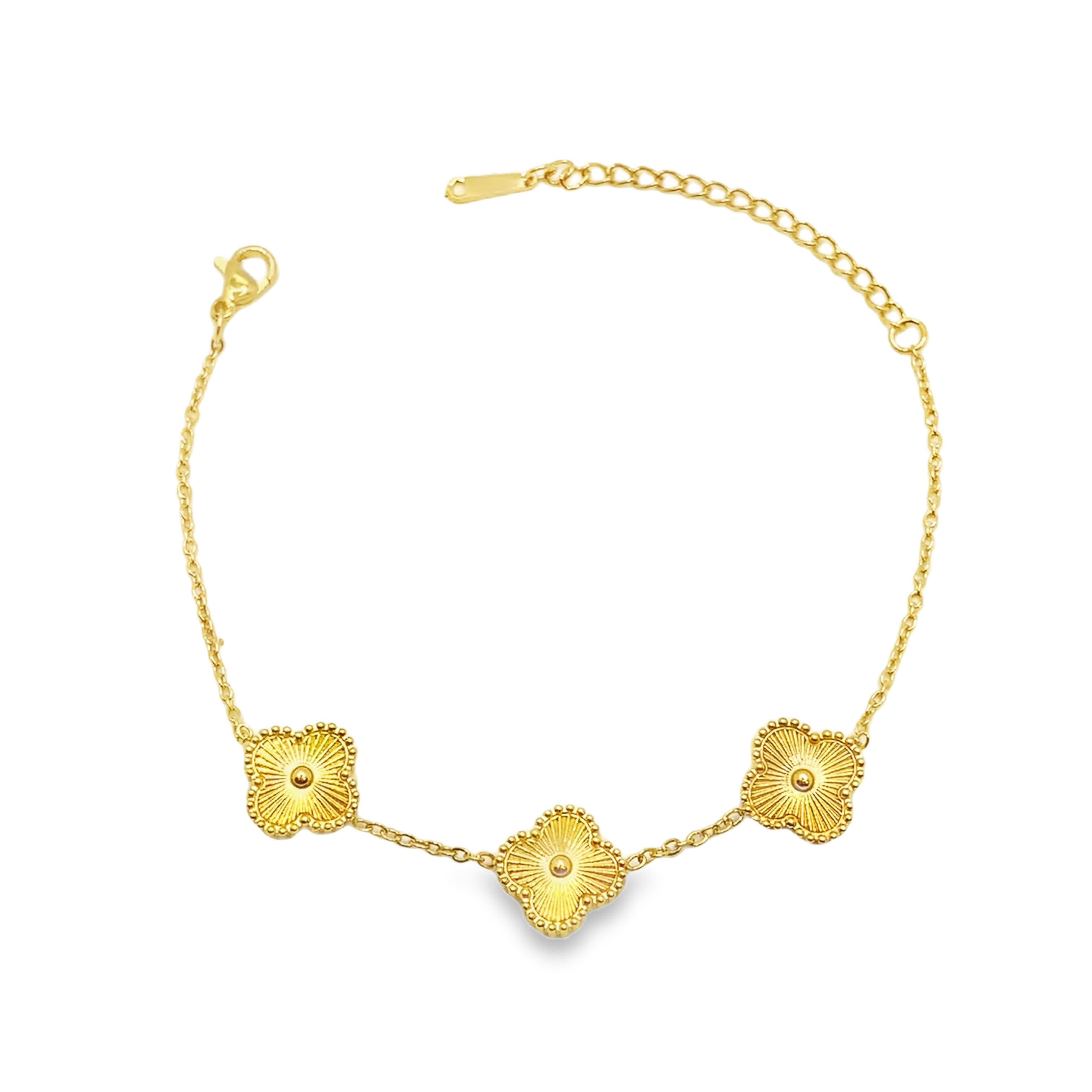 Elegancka bransoletka z łańcuszkiem koniczyna w kolorze żółtego złota