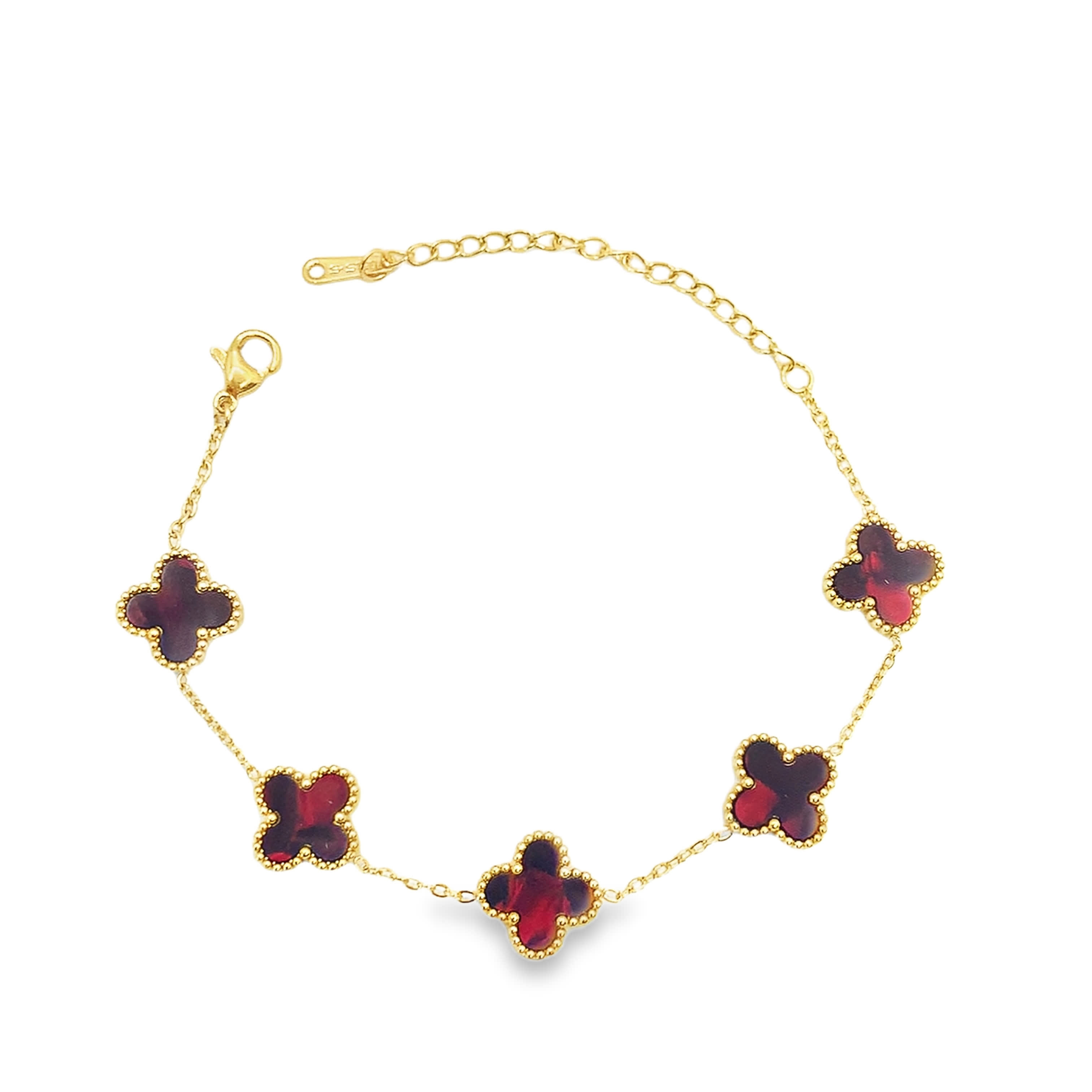 Bransoletka w kolorze żółtego złota z okrągłymi akcentami z czerwonego agatu